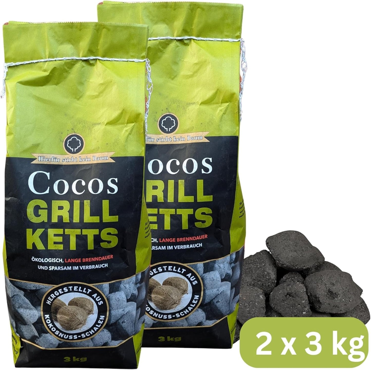 Raucharme Grillbriketts aus Kokos-Kohle, 6kg + 1 HL Kauf Block