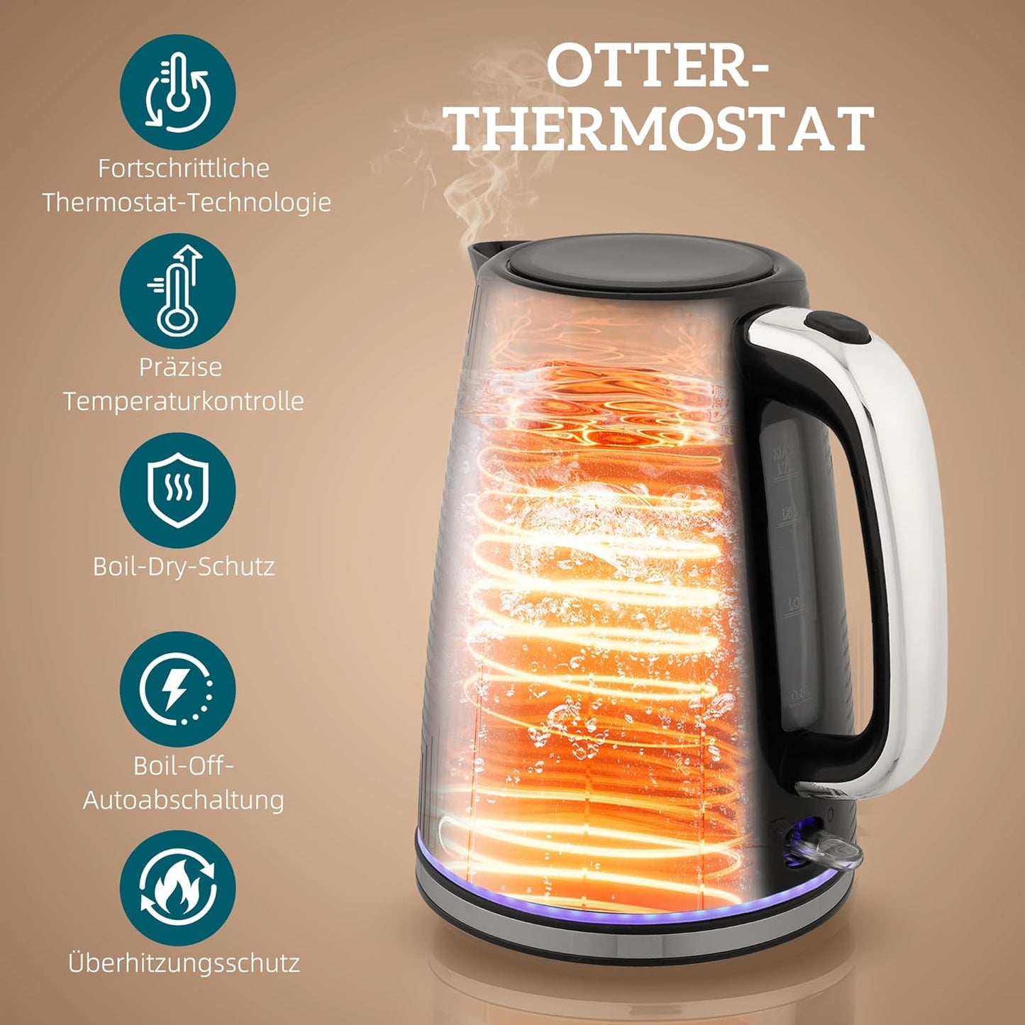 Wasserkocher-Toaster Frühstücksset mit Otter-Thermostat