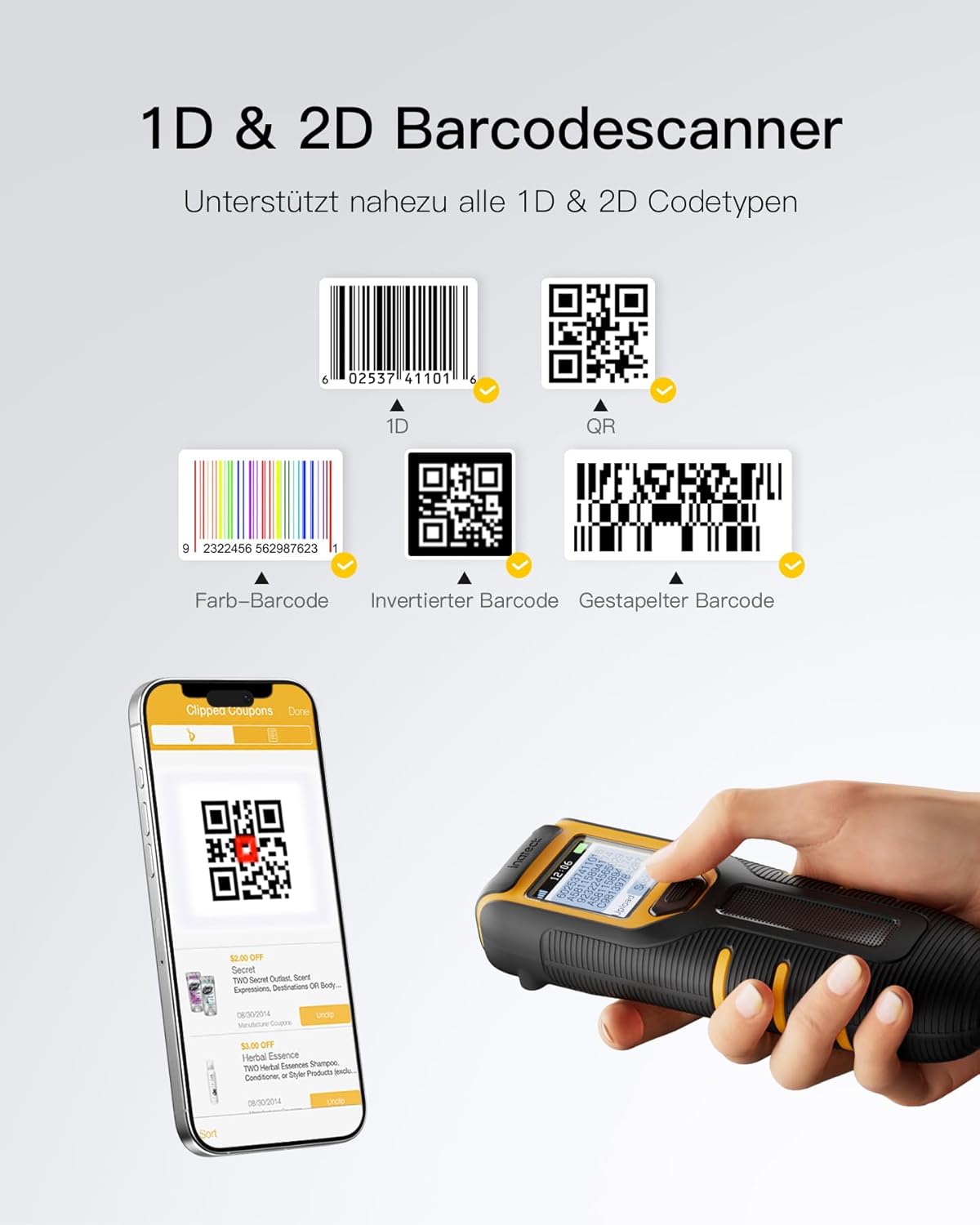 Barcode-Scanner mit Bildschirm (1D/2D/QR), 2D