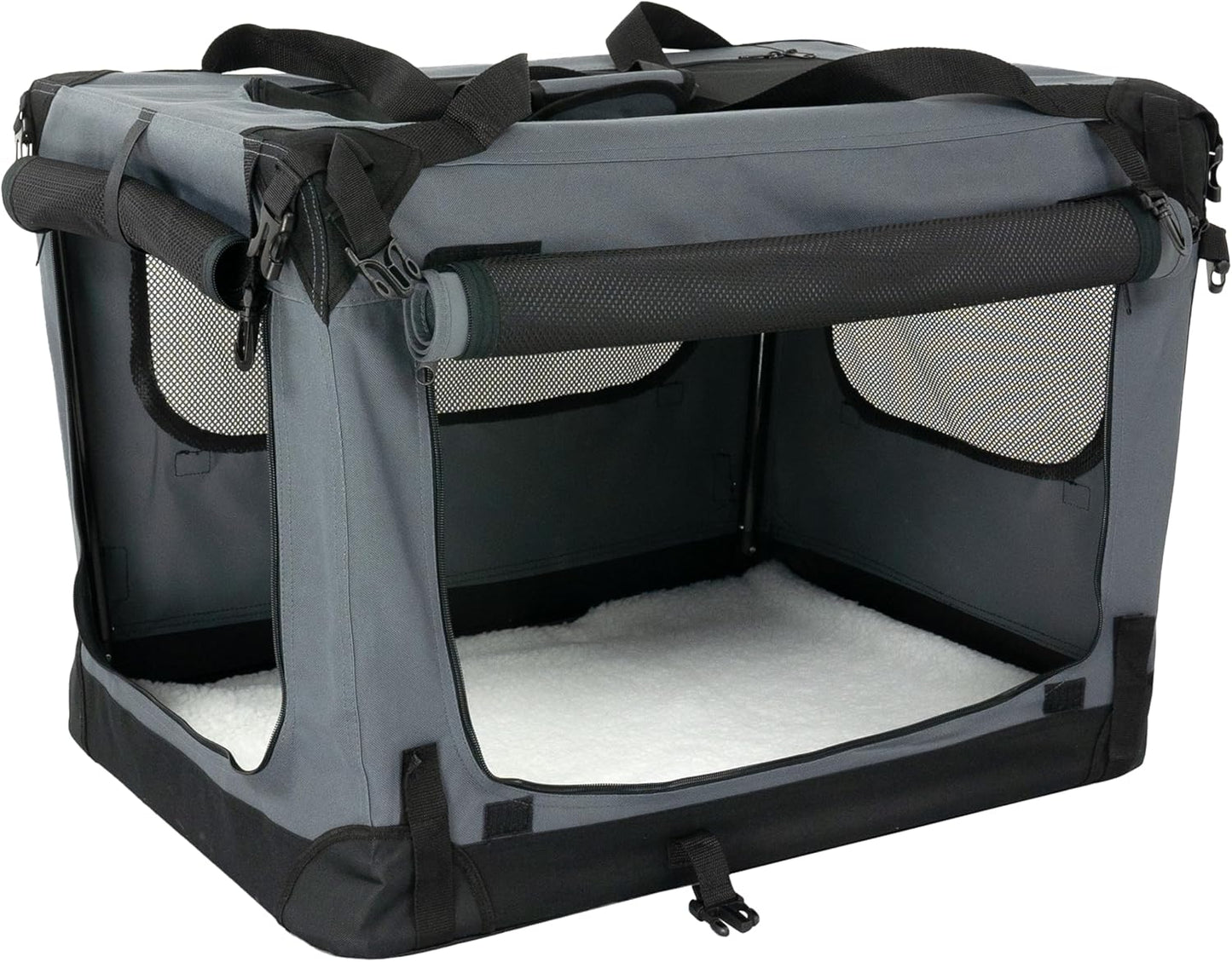 Faltbare Hundebox mit Sicherheitsgurtlaschen, XL Grau