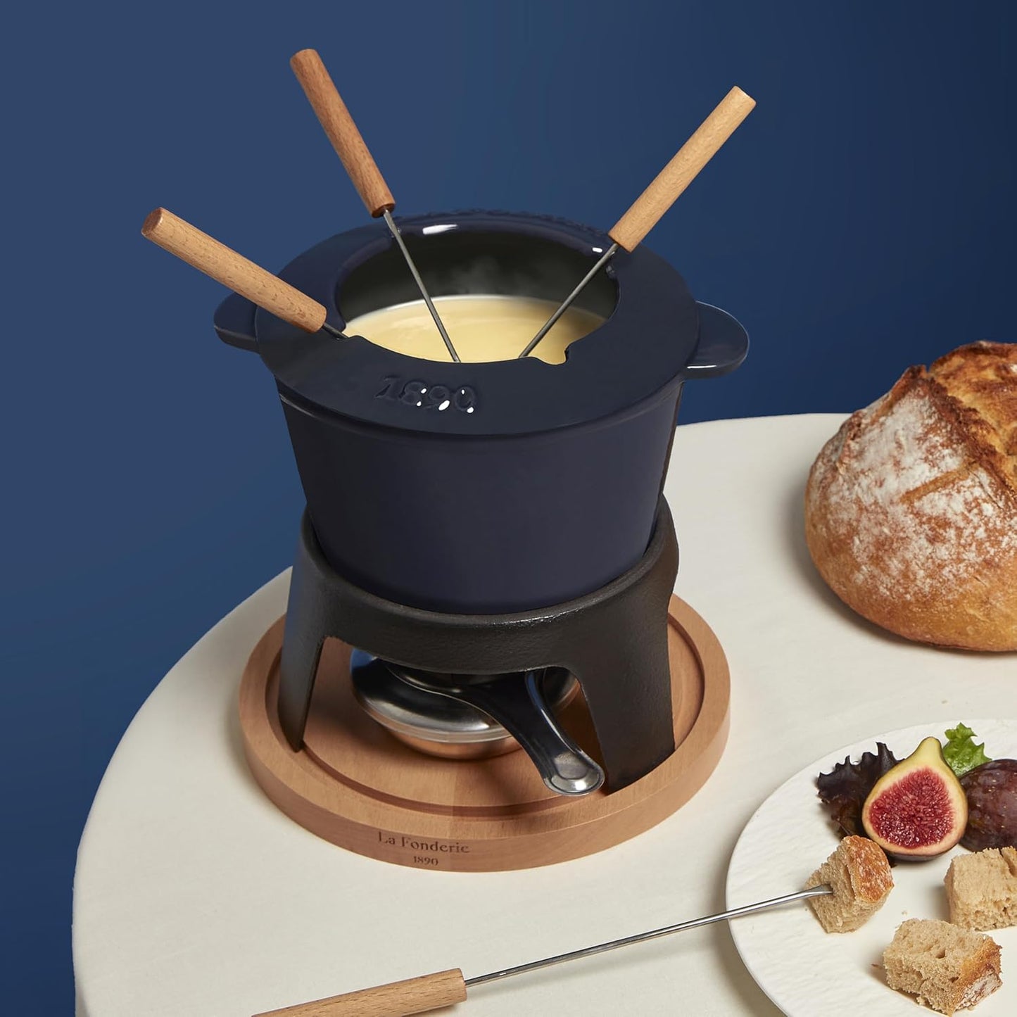 Fondue-Set aus Gusseisen für Käse & Schokolade, Blau 4 Personen