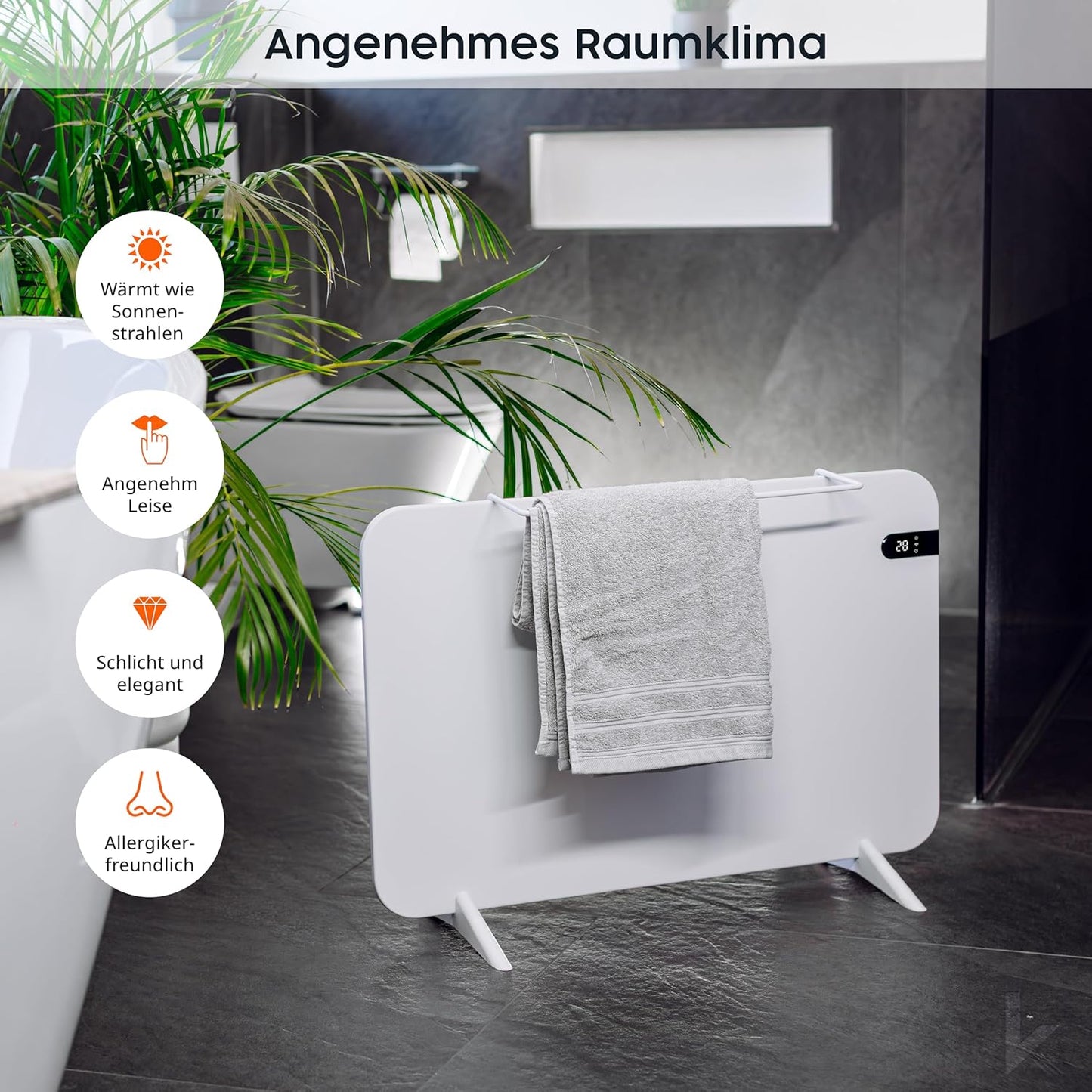 Smarte Dual-Infrarotheizung mit App-Steuerung, 600 Watt - Weiß mit Display