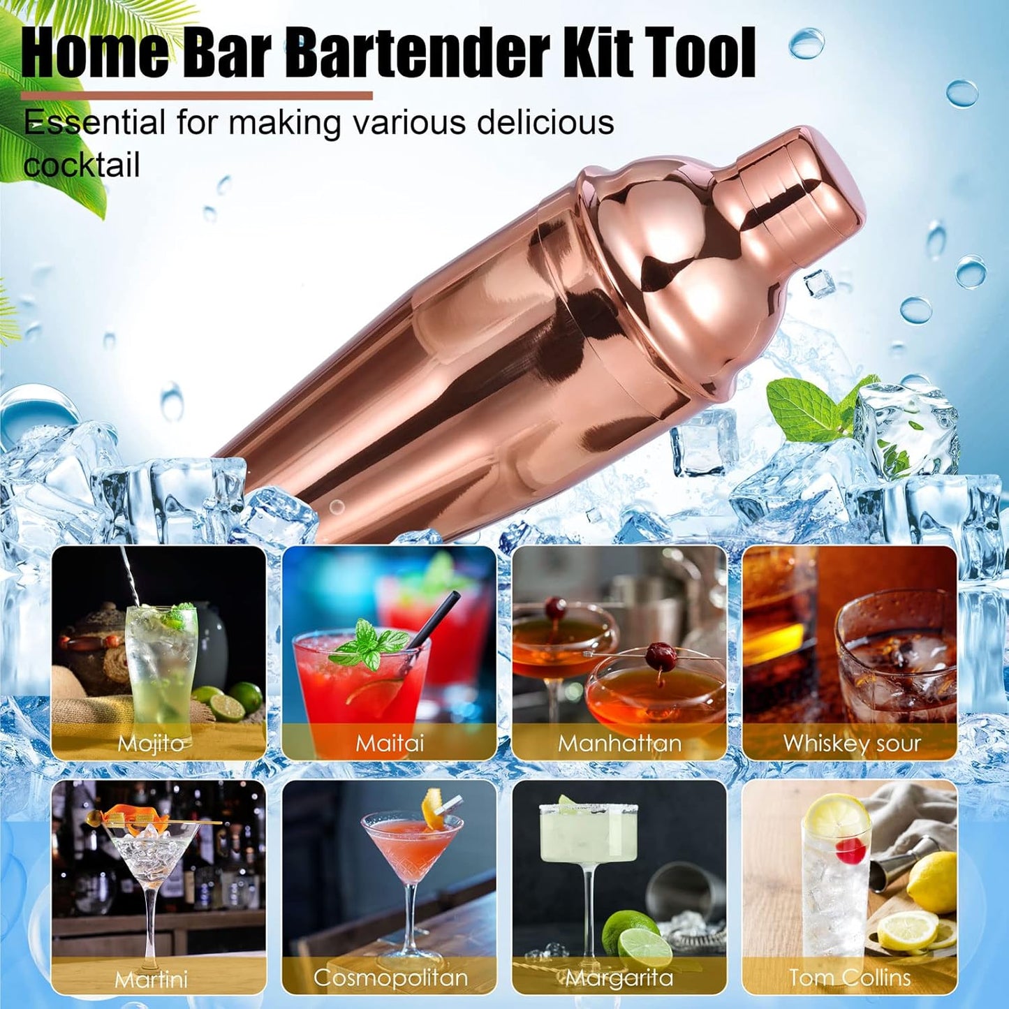Cocktail Shaker Set, Roségold 12 Teiliges