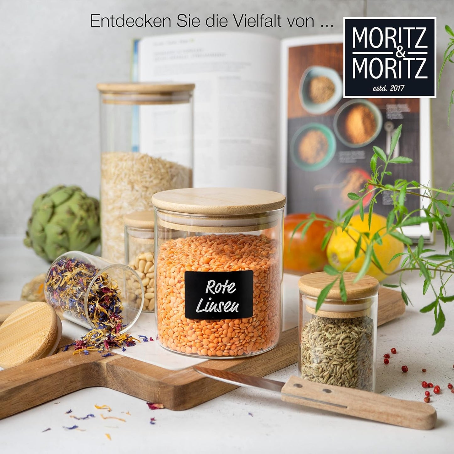 Gewürzgläser-Set mit Bambusdeckel (24 Stück), 24