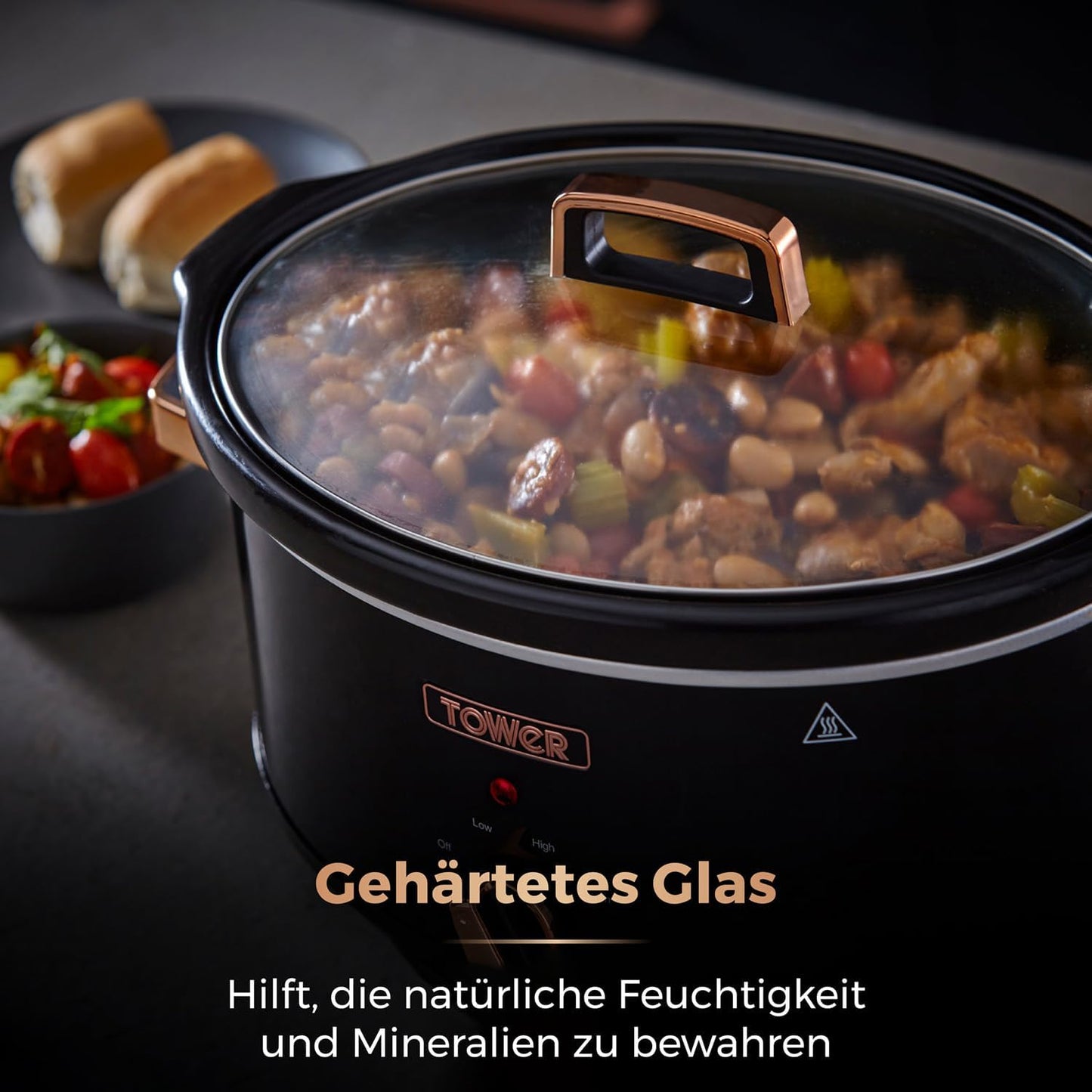 Schongarer mit Warmhaltefunktion, 6,5 l Slow Cooker Roségold