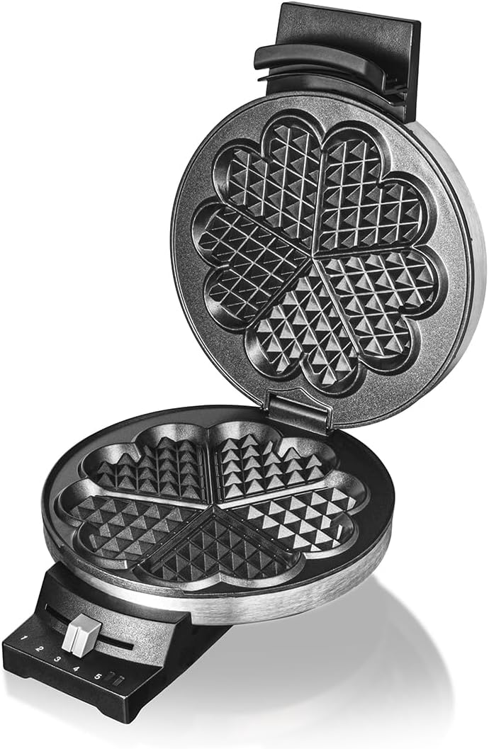 Waffeleisen 189 mit Herz-Design und Signalton, Doppelte Antihaftbeschichtung, Edelstahl