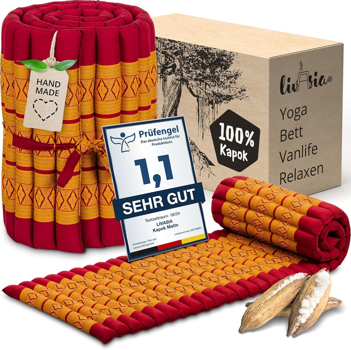Rollmatratze Gästebett für 1 Person (200x110x4,5 cm), S (200 x 50 cm) Rot/Gelb