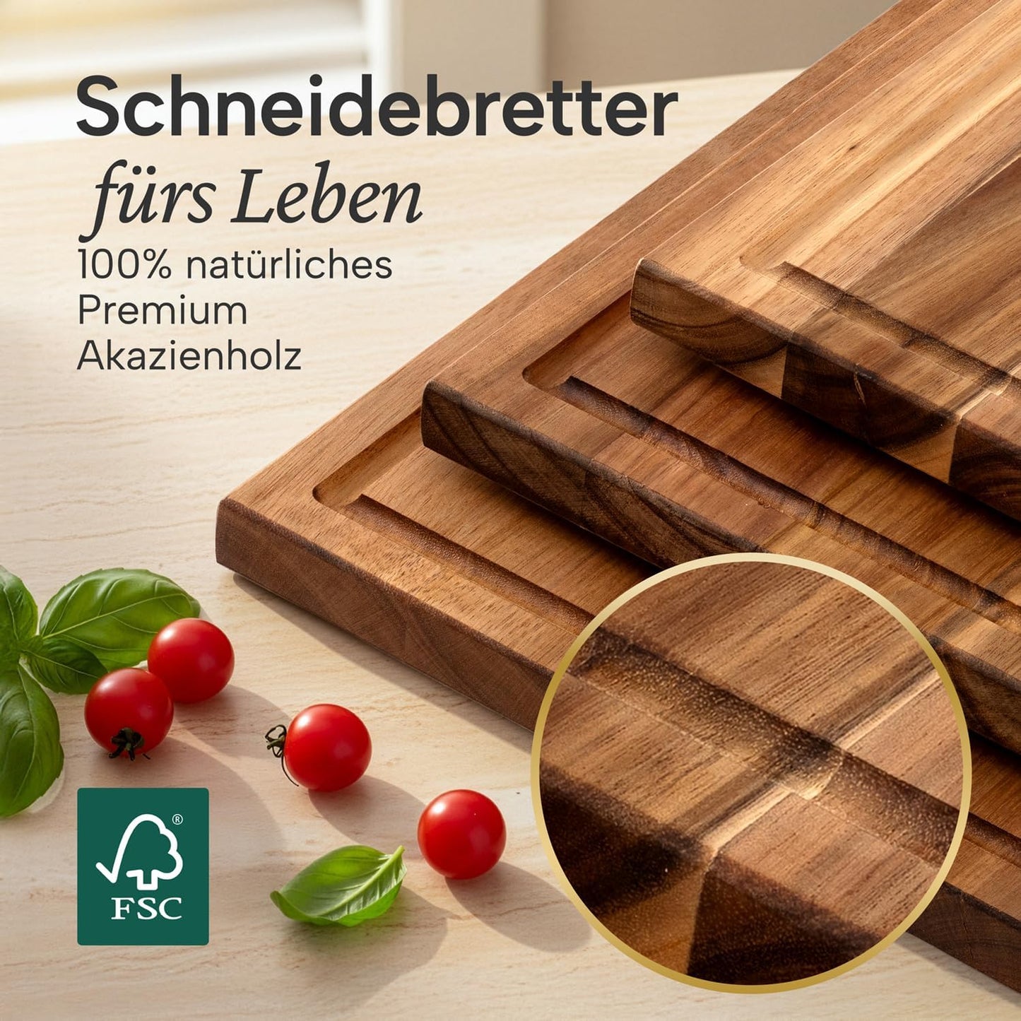 3er-Set Schneidebrett mit Ständer