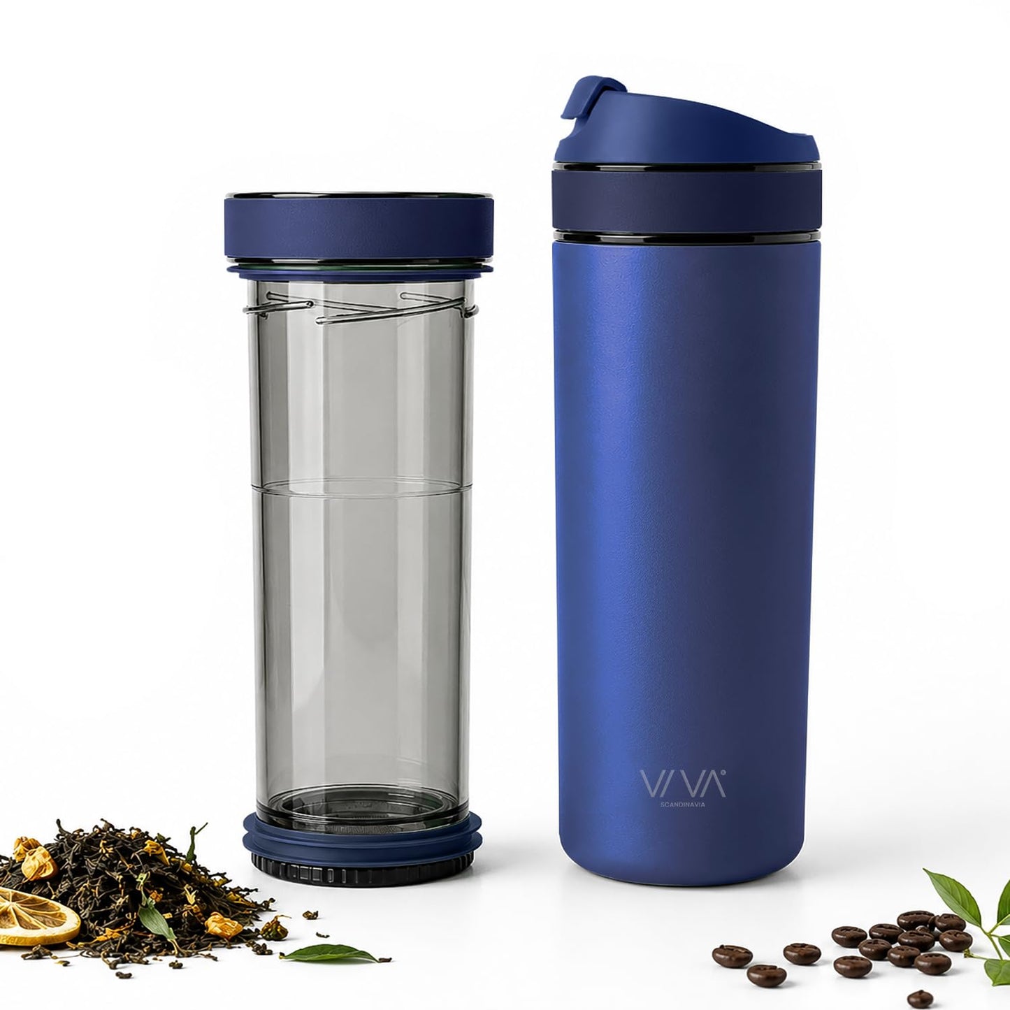 Doppelwandiger Thermobecher mit Sieb, 460 ml, Thermobecher Recharge Pro Blau