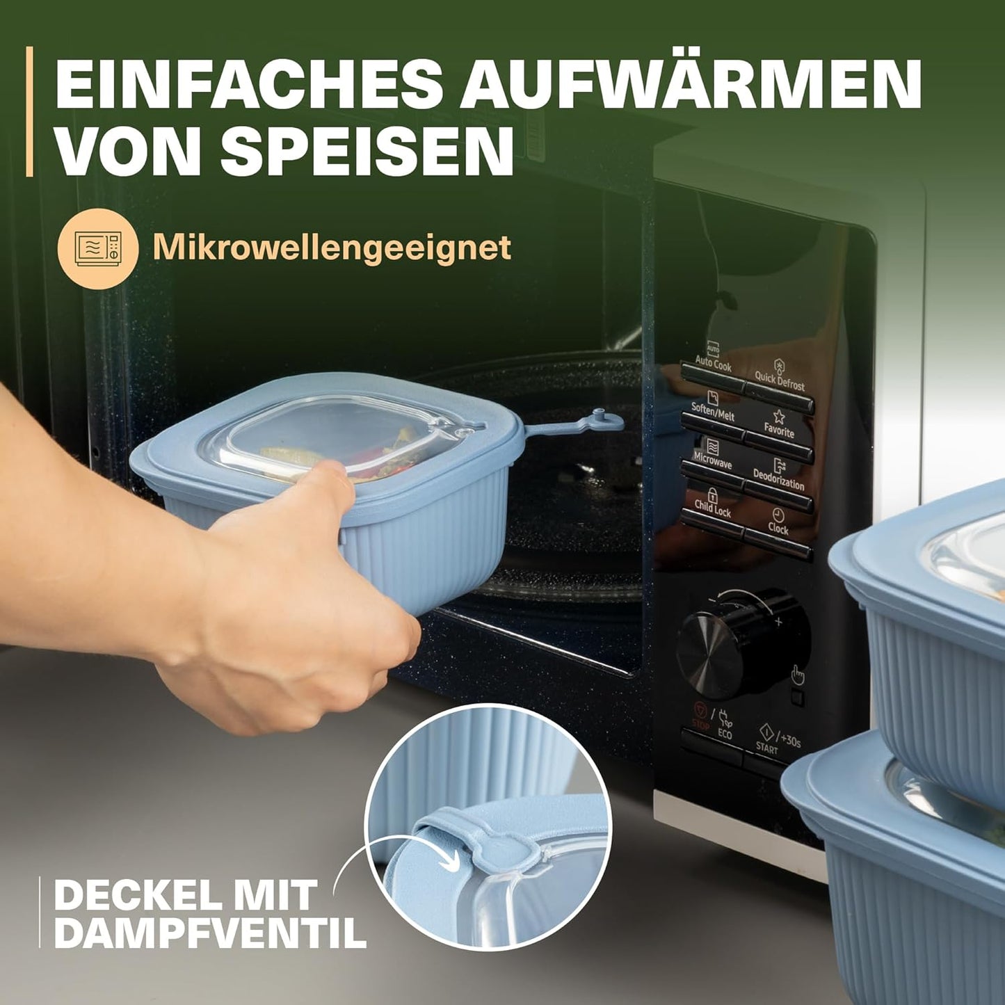 6-teiliges Frischhaltedosen-Set mit Ventildeckel, Blau 6er Set Quadratisch