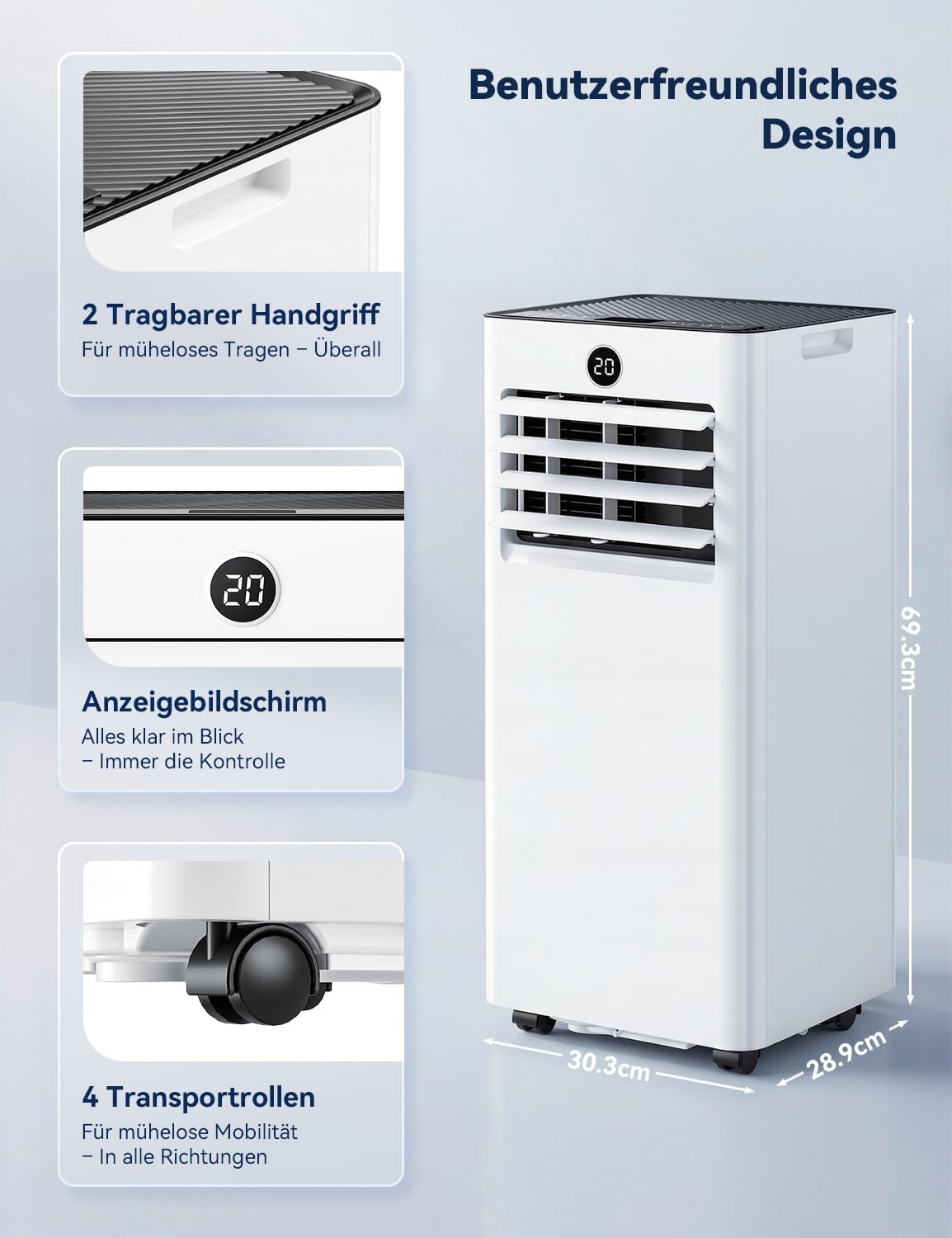Mobile 3-in-1 Klimaanlage 9000 BTU Pro mit Abluftschlauch & Timer, 9000 BTU Pro