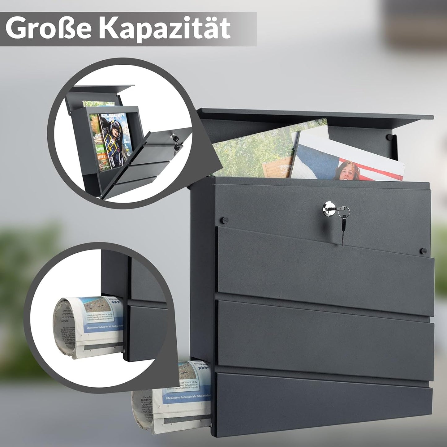 Briefkasten mit Zeitungsrolle, Diagonal