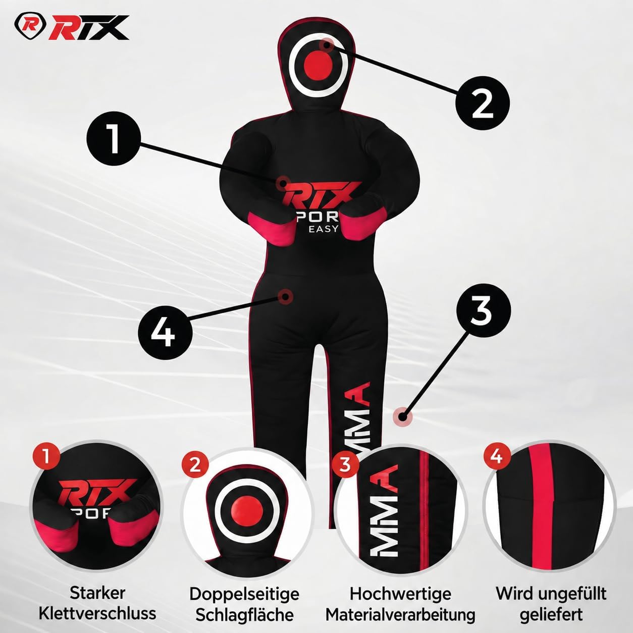 Grappling-Dummy für das Kampfsporttraining, Rot 47" - Inches
