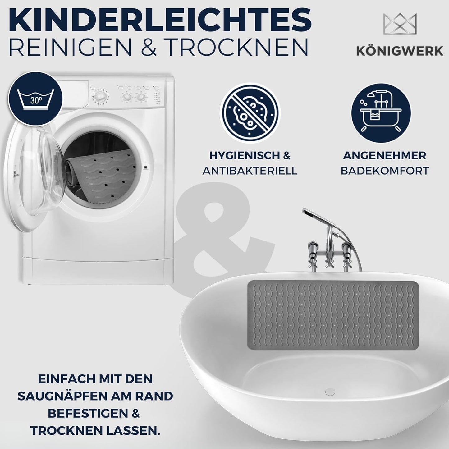 Rutschfeste Badewannenmatte, Grau