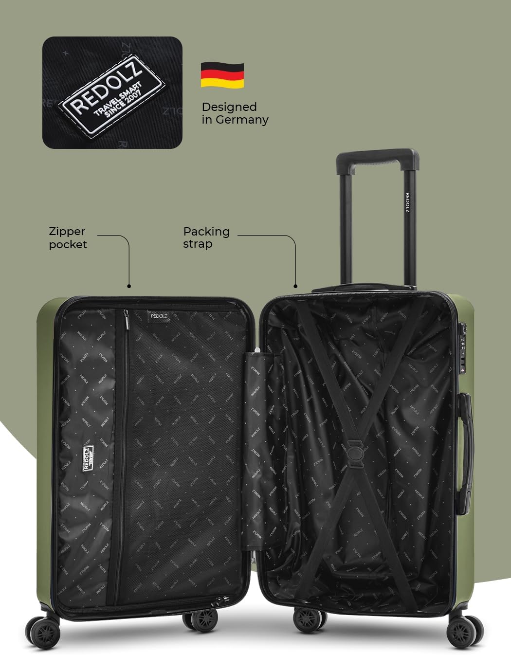 Mittelgrosser Hartschalen-Trolley mit TSA-Schloss, Olive Koffer M (67 cm)