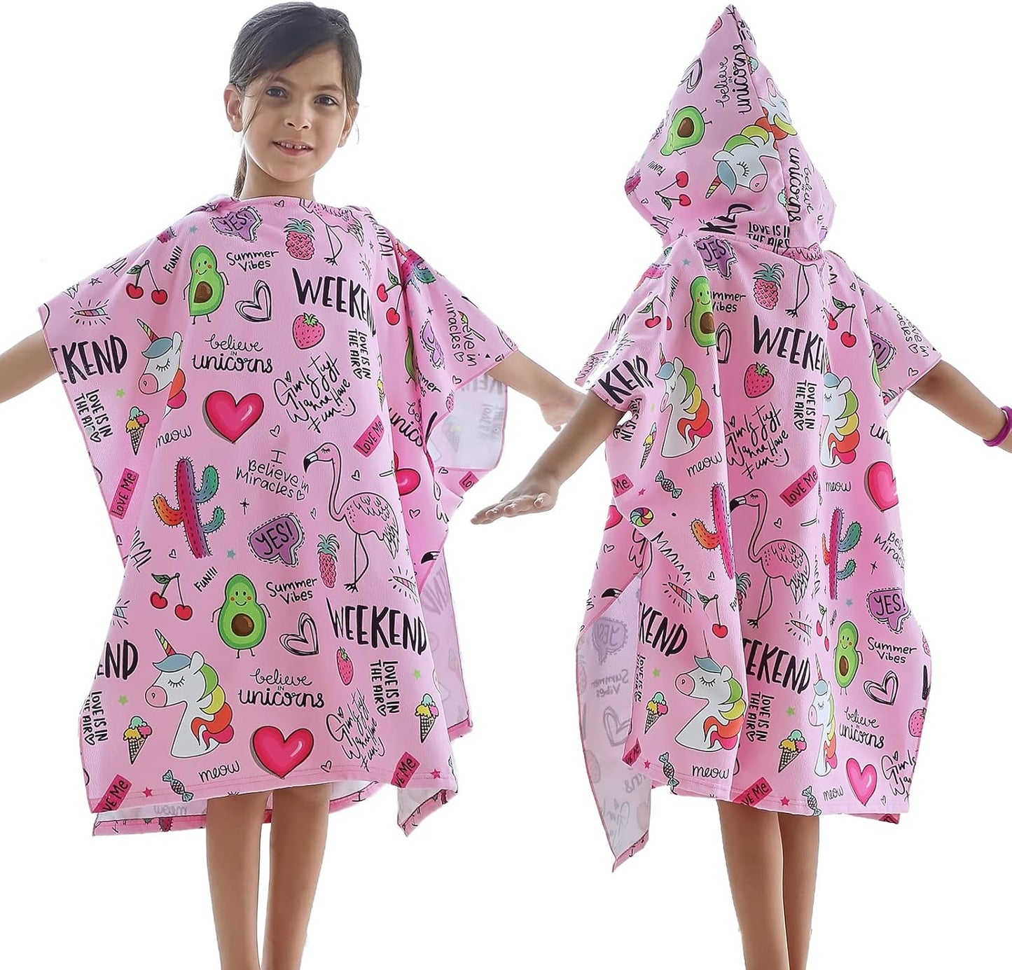 Badetuch-Poncho für Kinder mit Einhorn-Motiv, Rosa Einheitsgröße