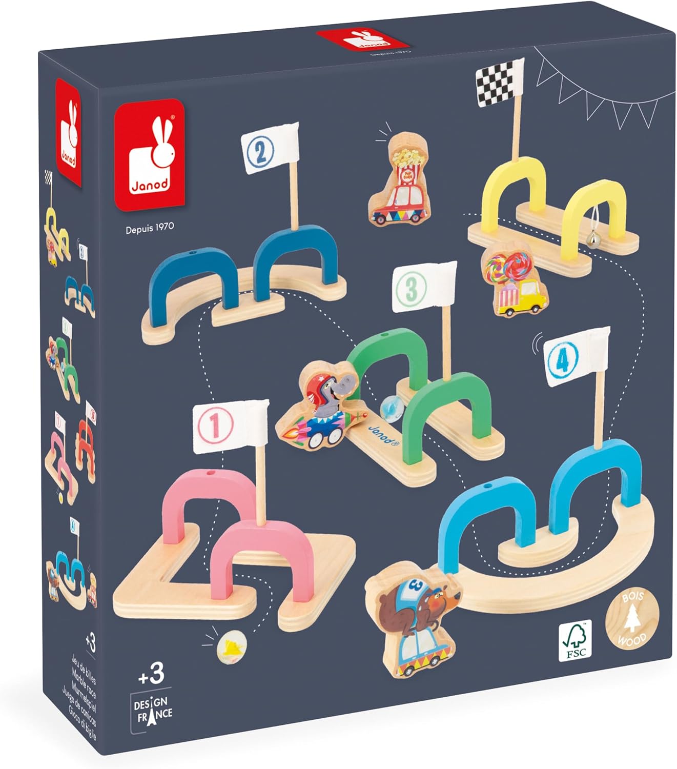 Kinder-Murmelspiel Applepop aus Holz, Kinder-Murmelspiel