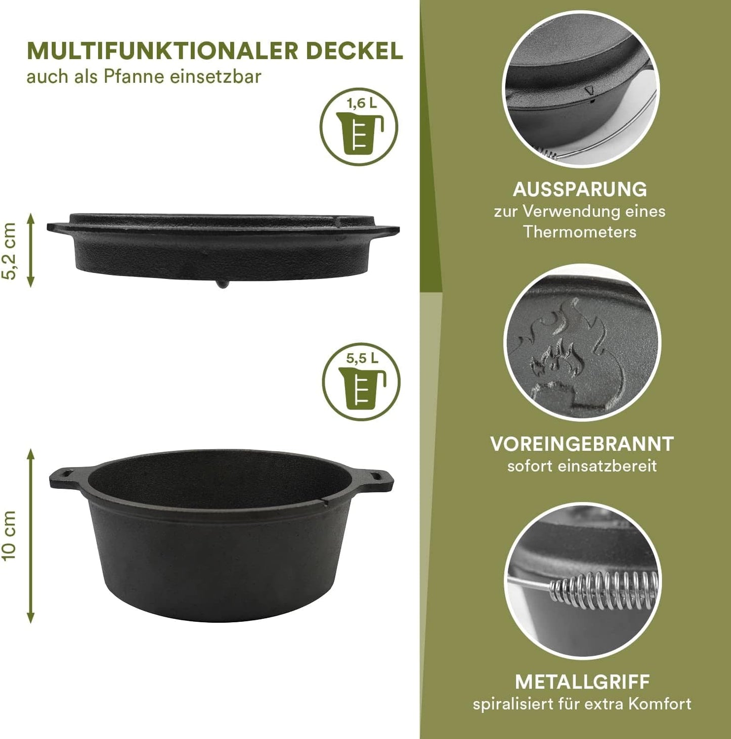 Dutch Oven Flame Master, 7,1 L Topf ohne Füsse