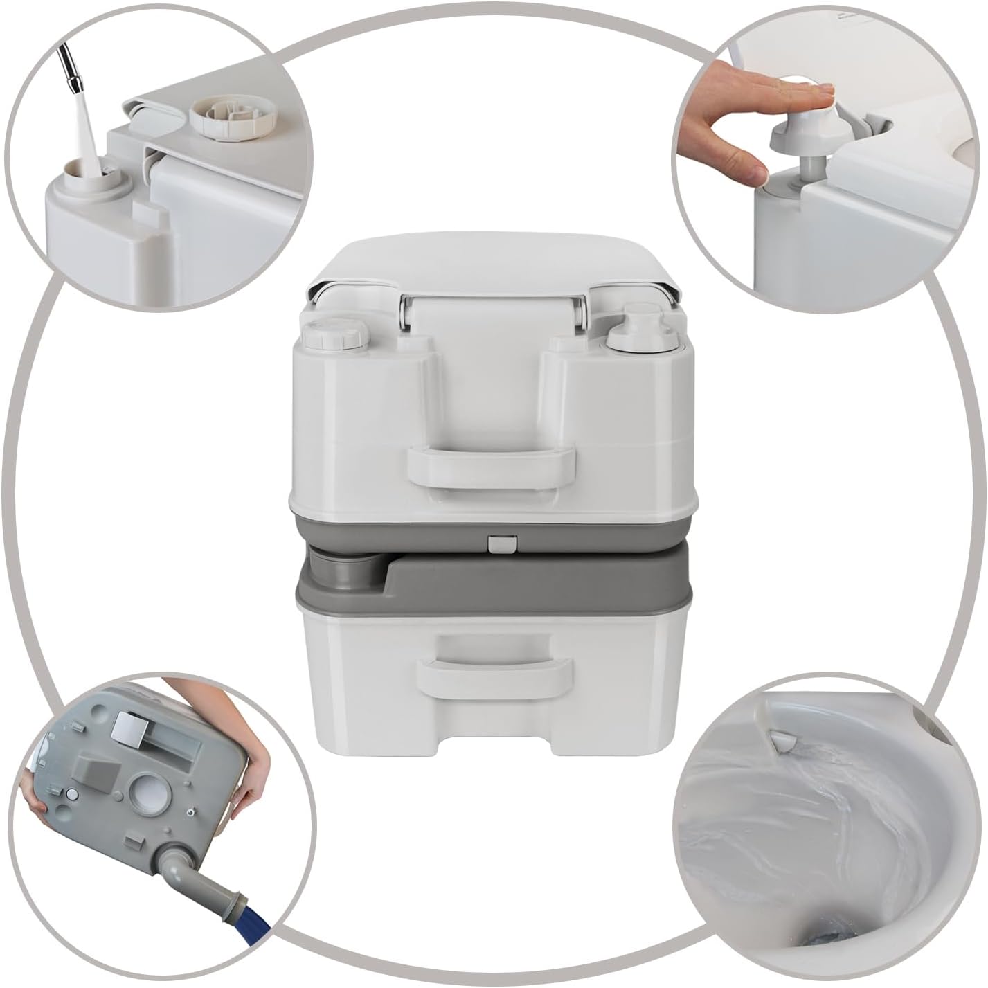 Mobile Campingtoilette mit Kolbenpumpe und Papierfach