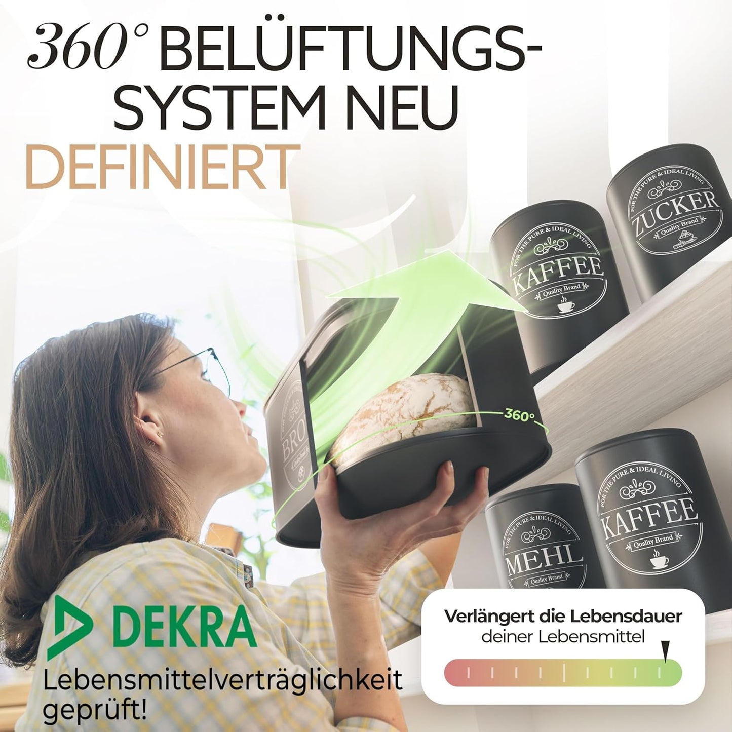 Brotkasten und Vorratsdosen-Set für Kaffee, Mehl und Zucker, Brot, Kaffee, Zucker, Mehl Set