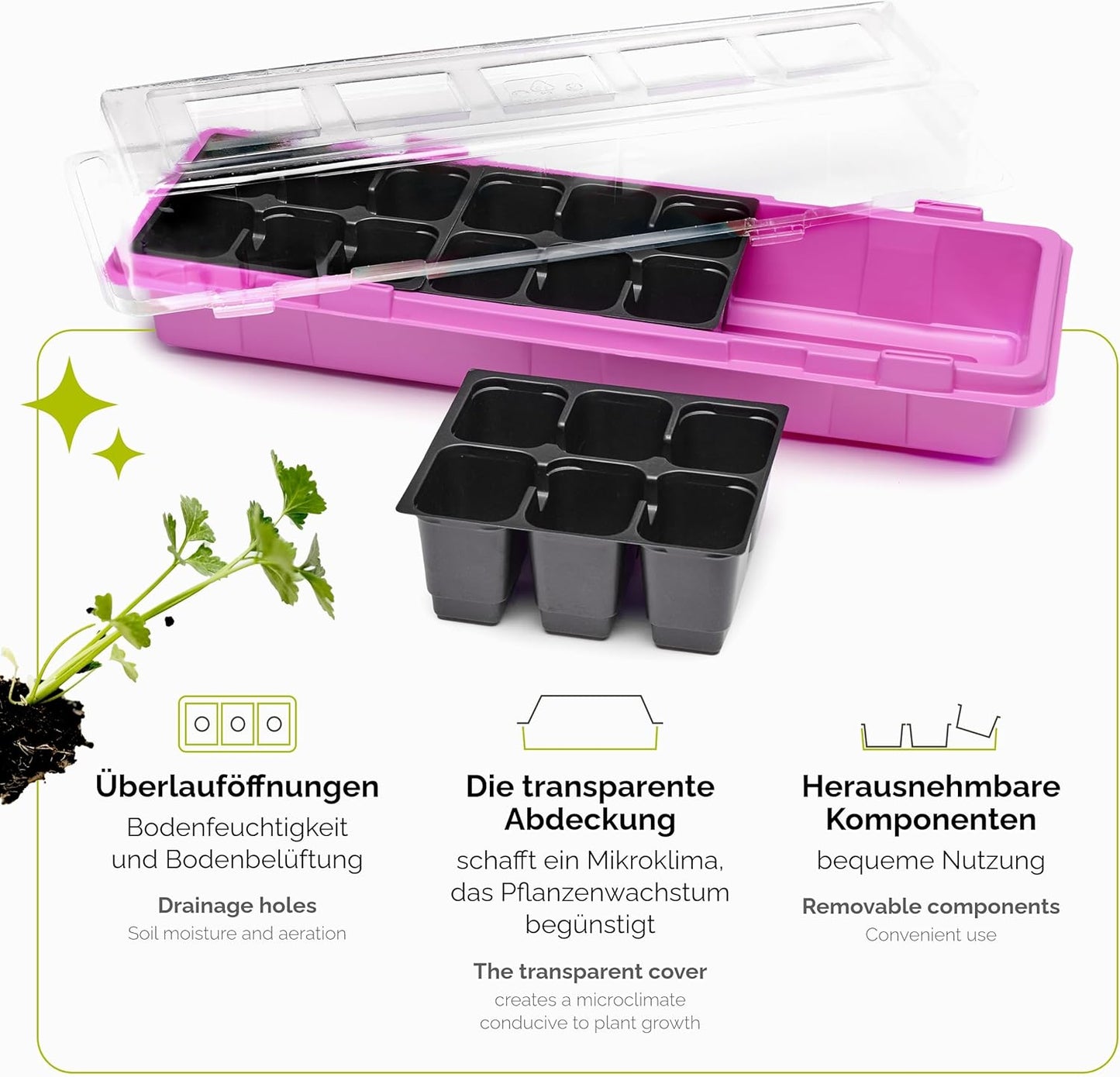 6-teiliges Anzuchtkasten-Set GD-0043, 47x16 cm Rosa, 6 Stück