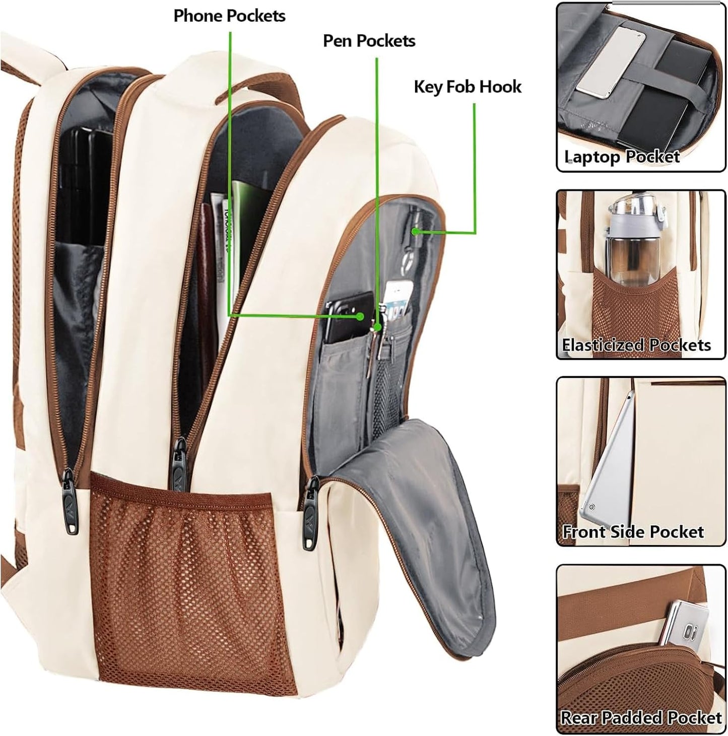 Business Laptop Rucksack mit USB-Anschluss 15,6 Zoll, 15.6" Beigebraun