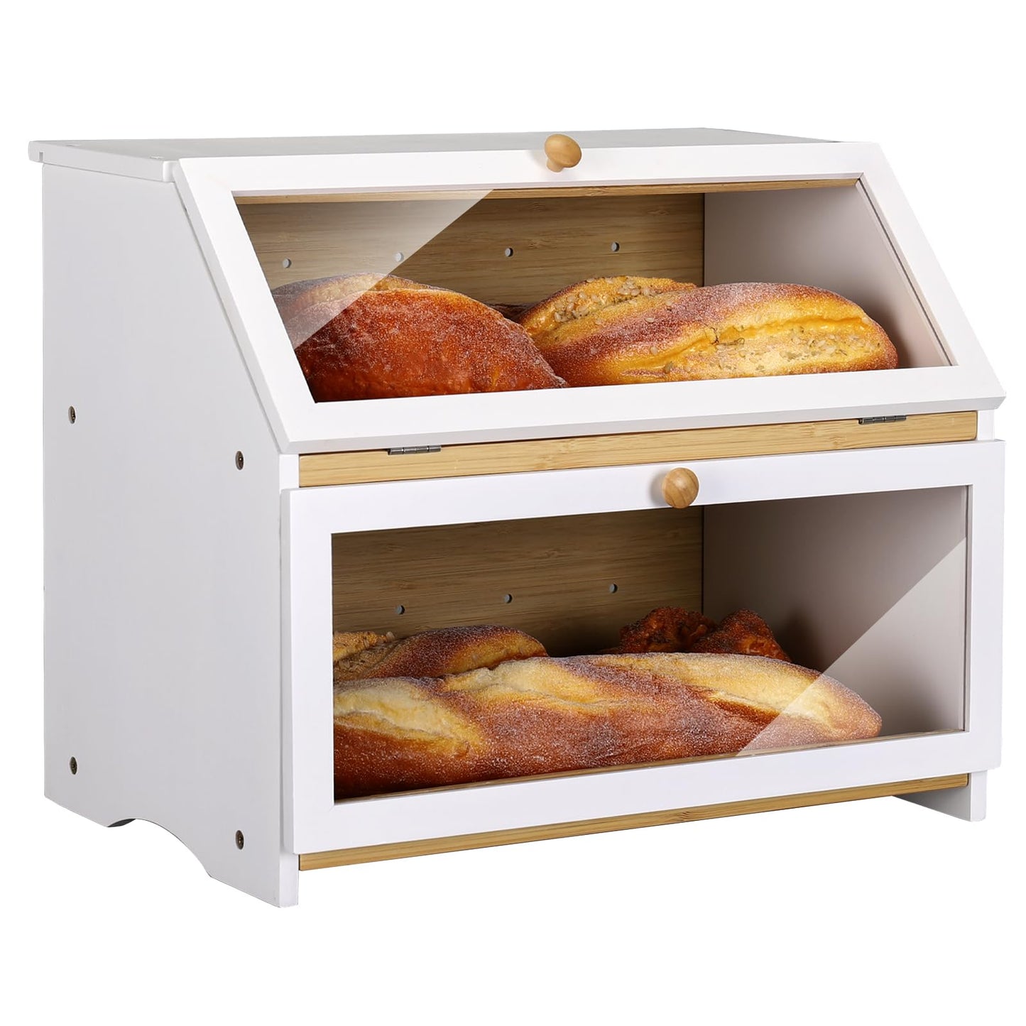 Brotkasten mit 2 Etagen, White(15.3" x 9.8" x 12.6")