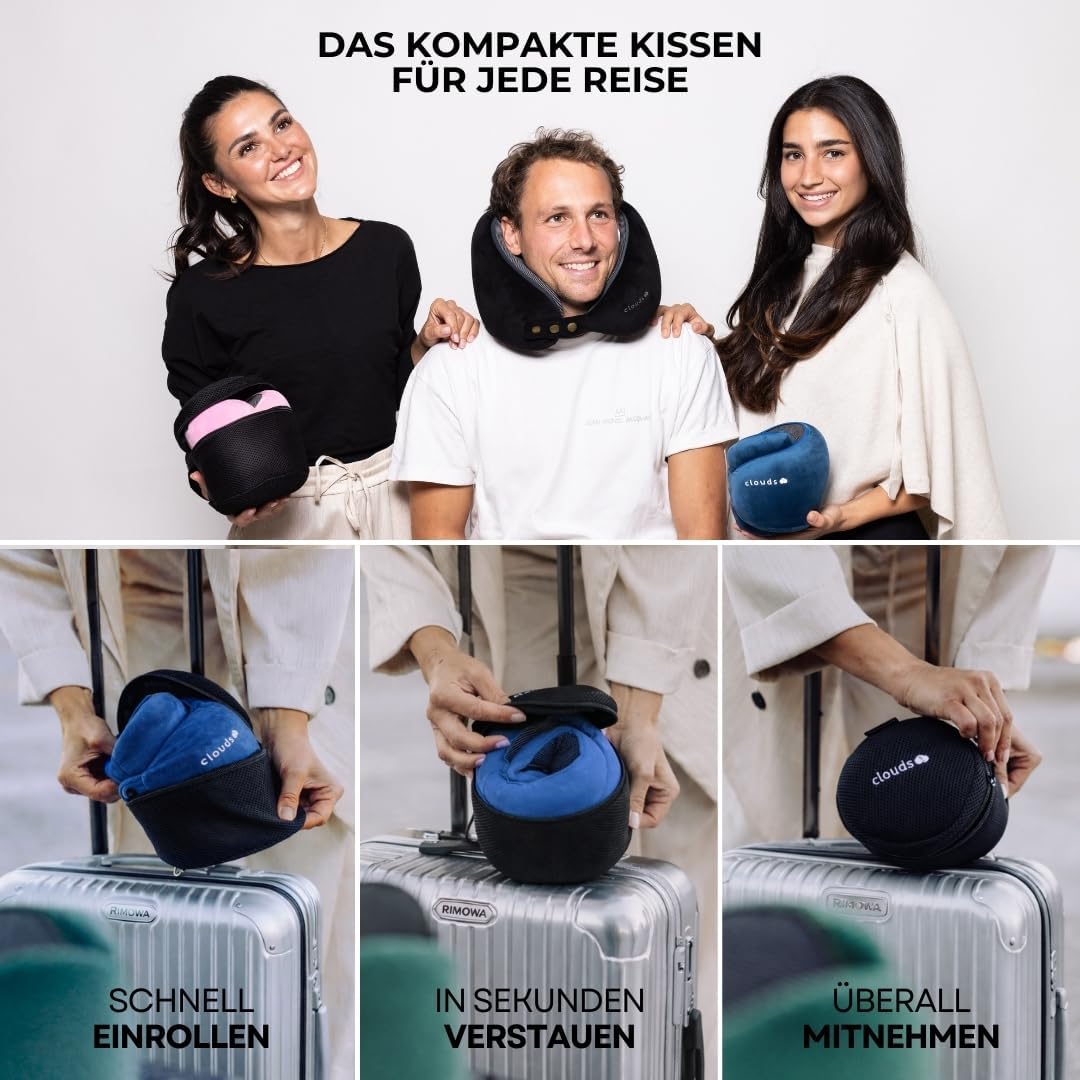Einstellbares Memory Foam Reisekissen für Flugzeug & Auto, Schwarz S/M