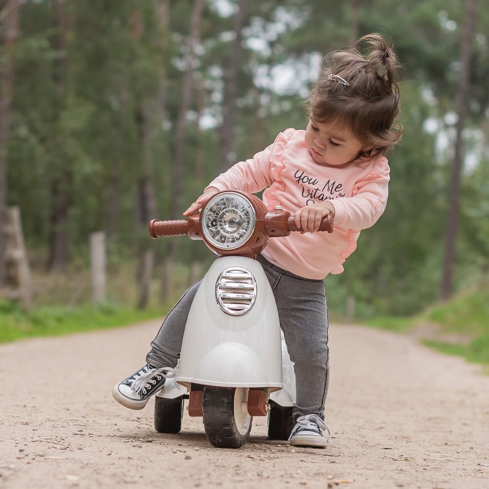 Laufroller Retro Scooter mit Stauraum & Hupe, Weiss