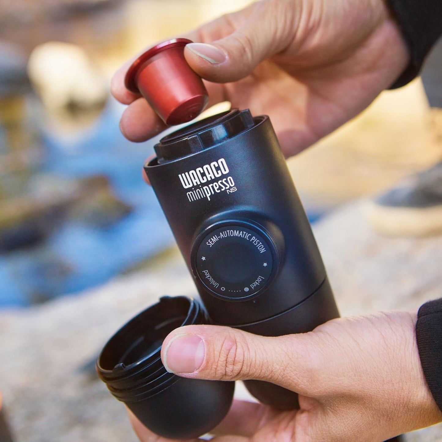 Tragbare Minipresso Espressomaschine für Reisen, Schwarz