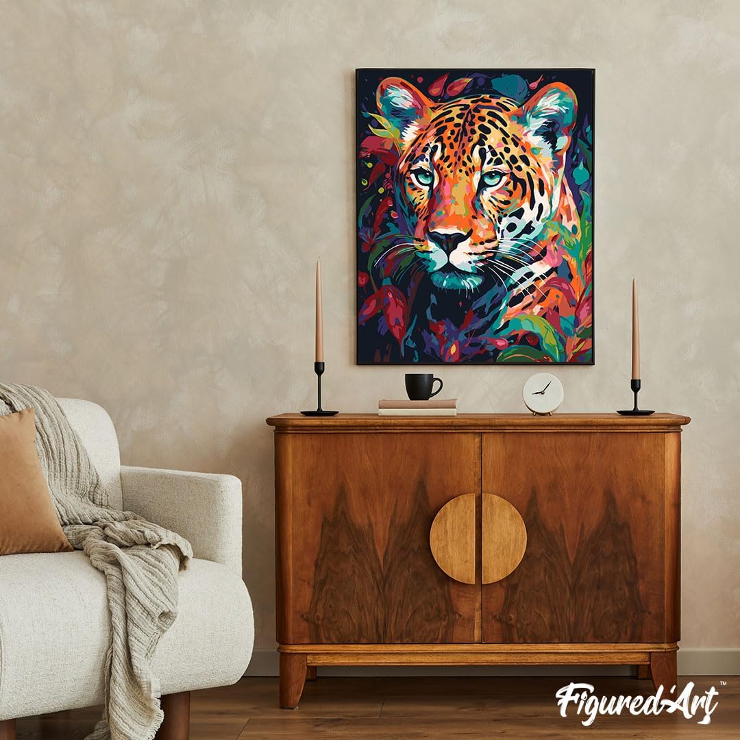 Malen nach Zahlen Set Leopard Farbenfroh Abstrakt, 40x50cm, Leopard Farbenfroh Abstrakt 40x50cm Mit Keilrahmen (nicht gespannt)