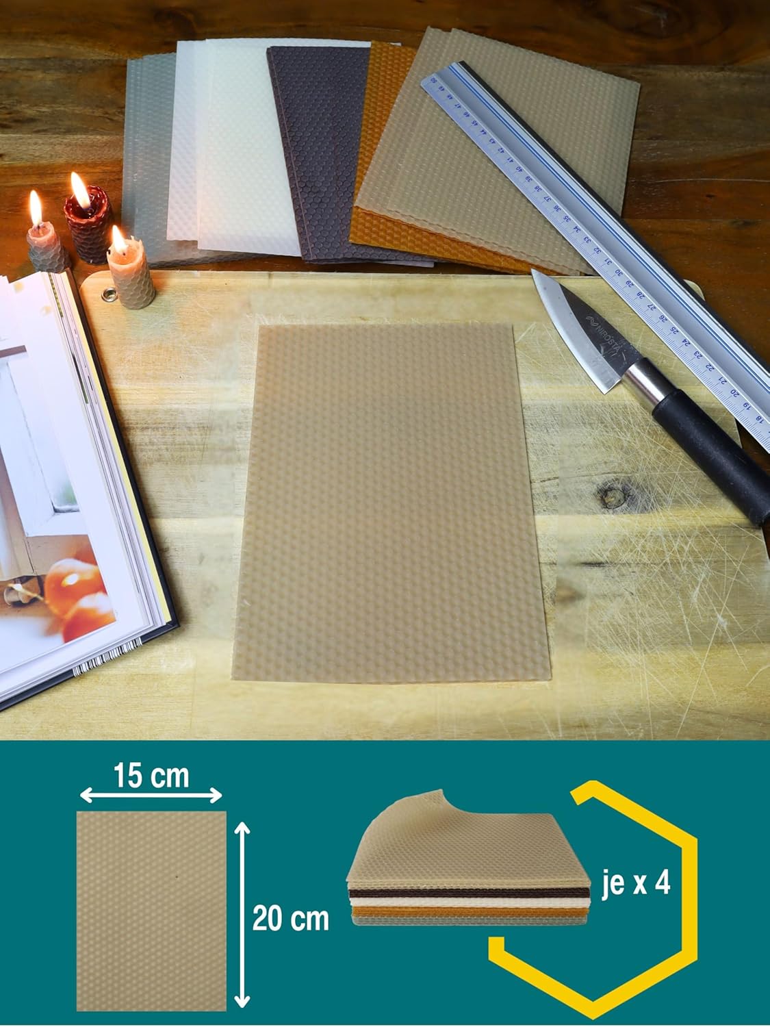20er Set Bienenwachsplatten für Kerzenherstellung, Set Natur | 20 X 15 cm