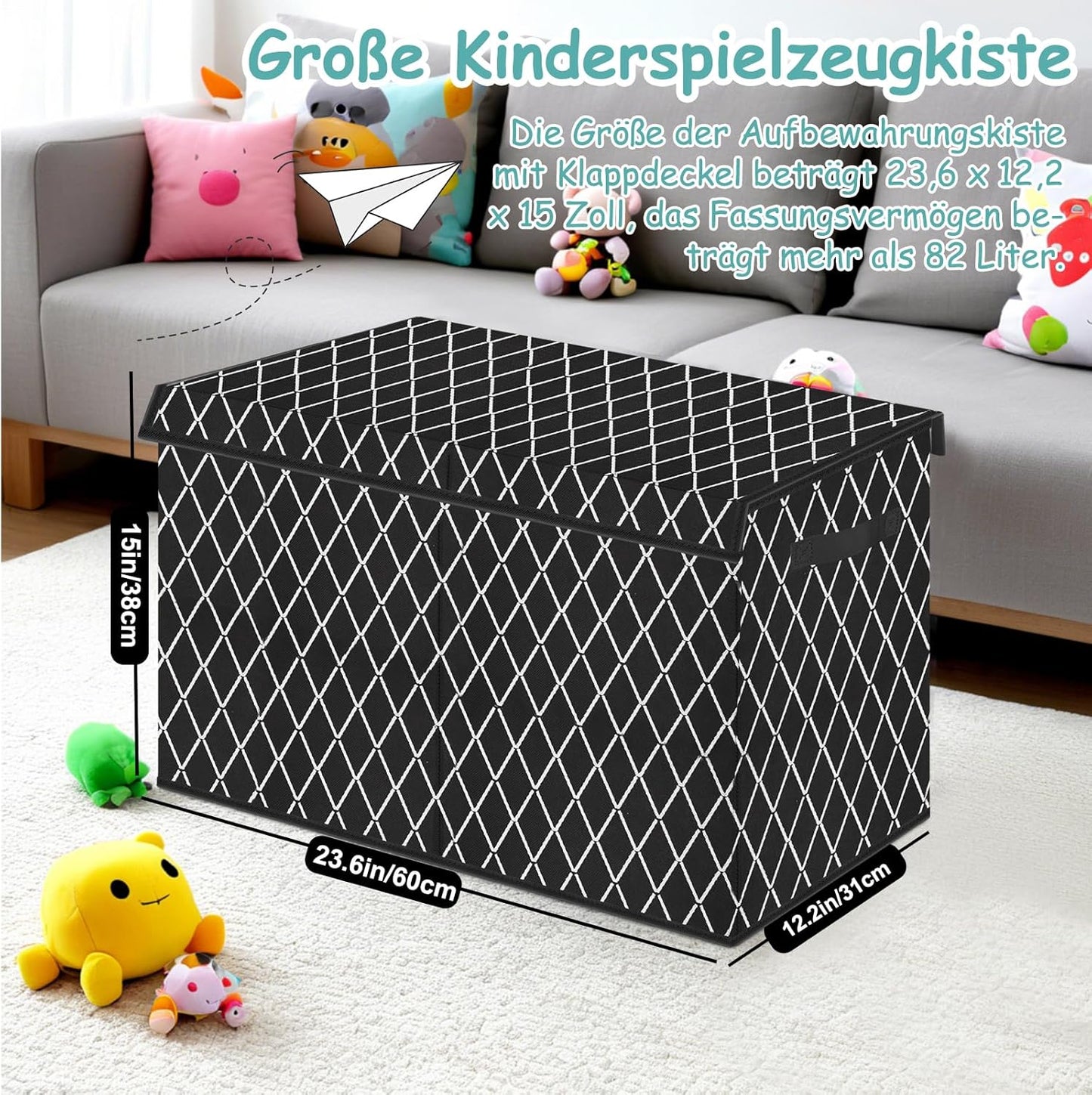 Spielzeug-Aufbewahrungsbox mit Deckel, Schwarzer Diamant
