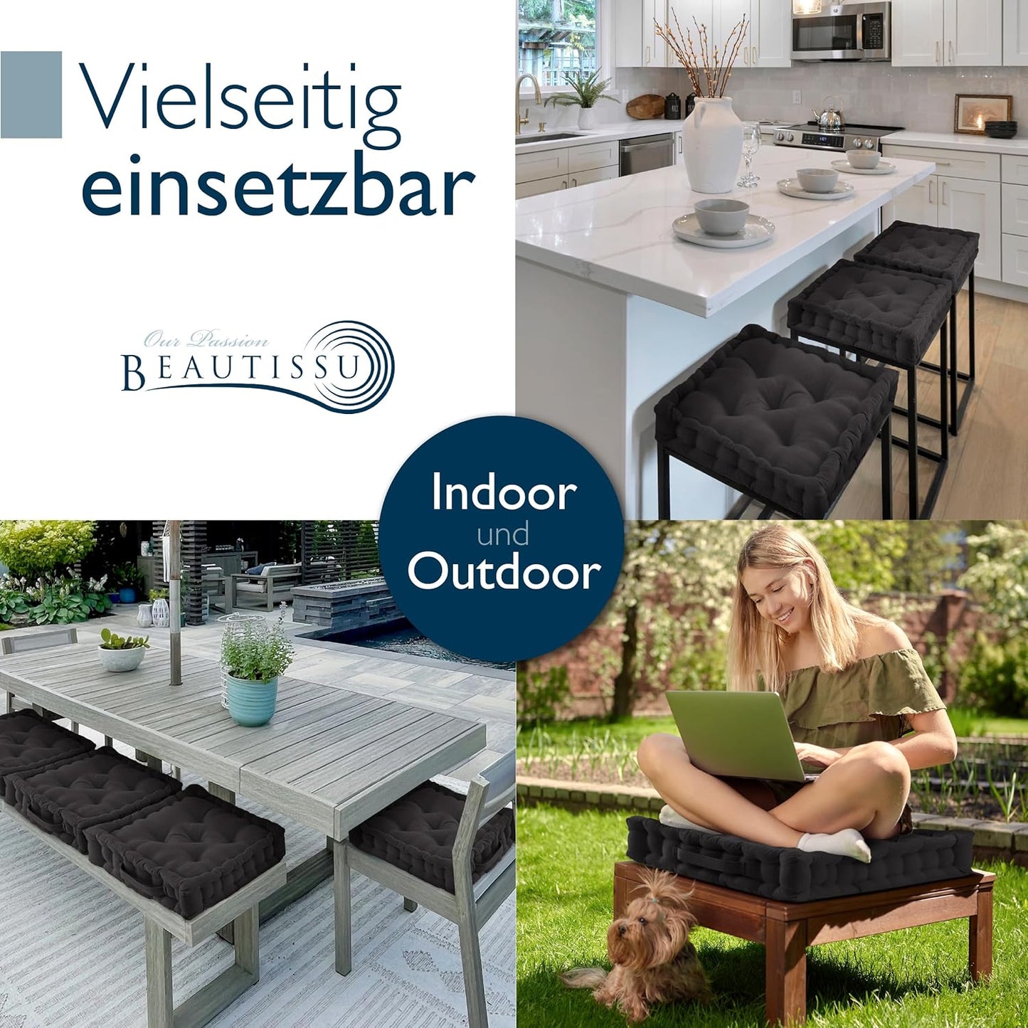 2er-Set Bodenkissen, 50x50 cm, 2 Kissen Anthrazit