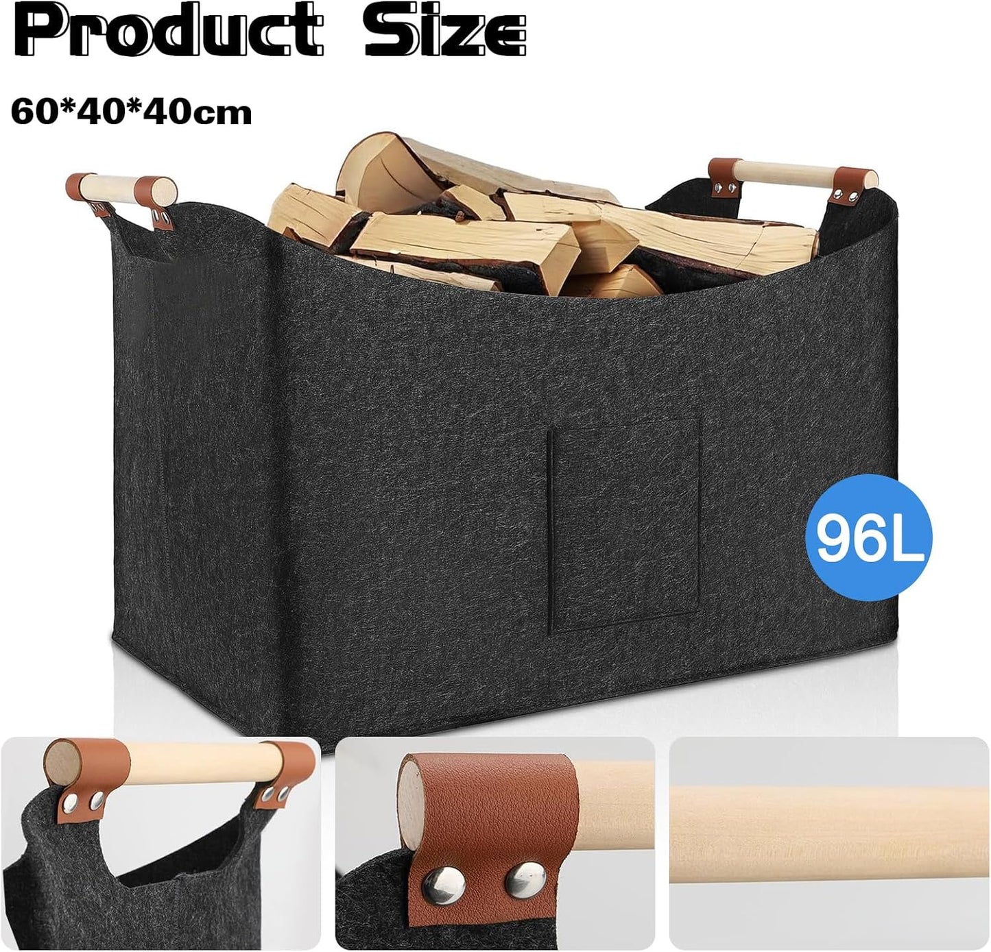 2 x faltbare Kaminholzkörbe, 2 PACK-Dunkelgrau