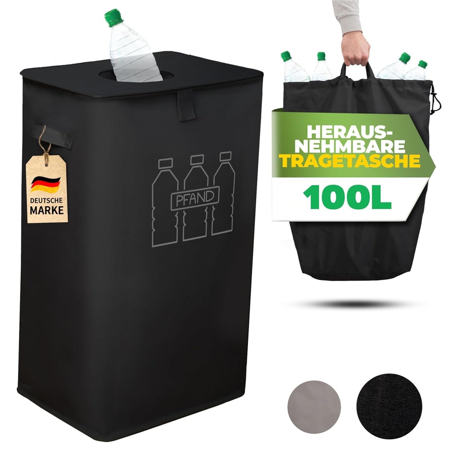 Pfandflaschen-Sammelbehälter mit Einwurf, Schwarz