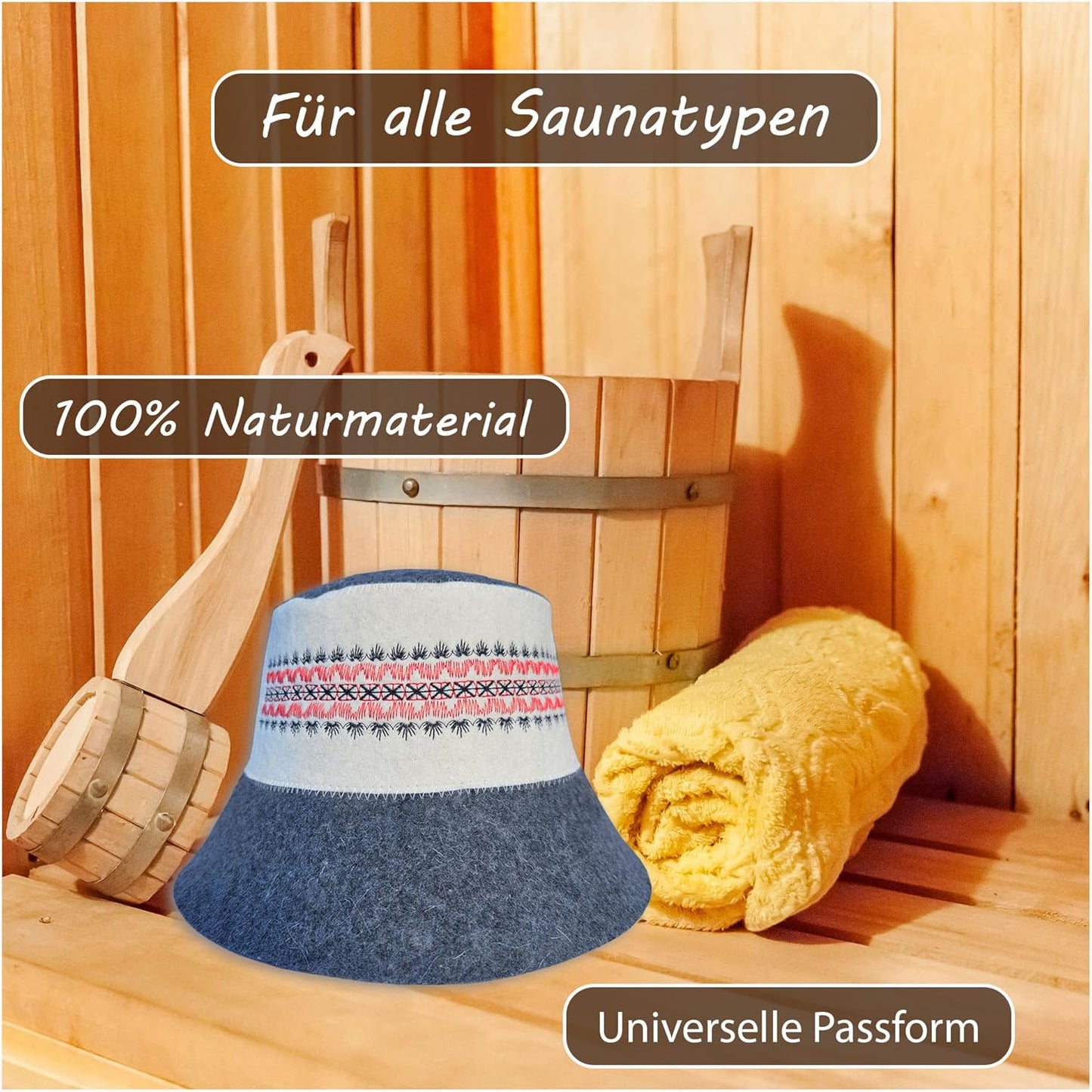 Saunahut, Grau-Weiss