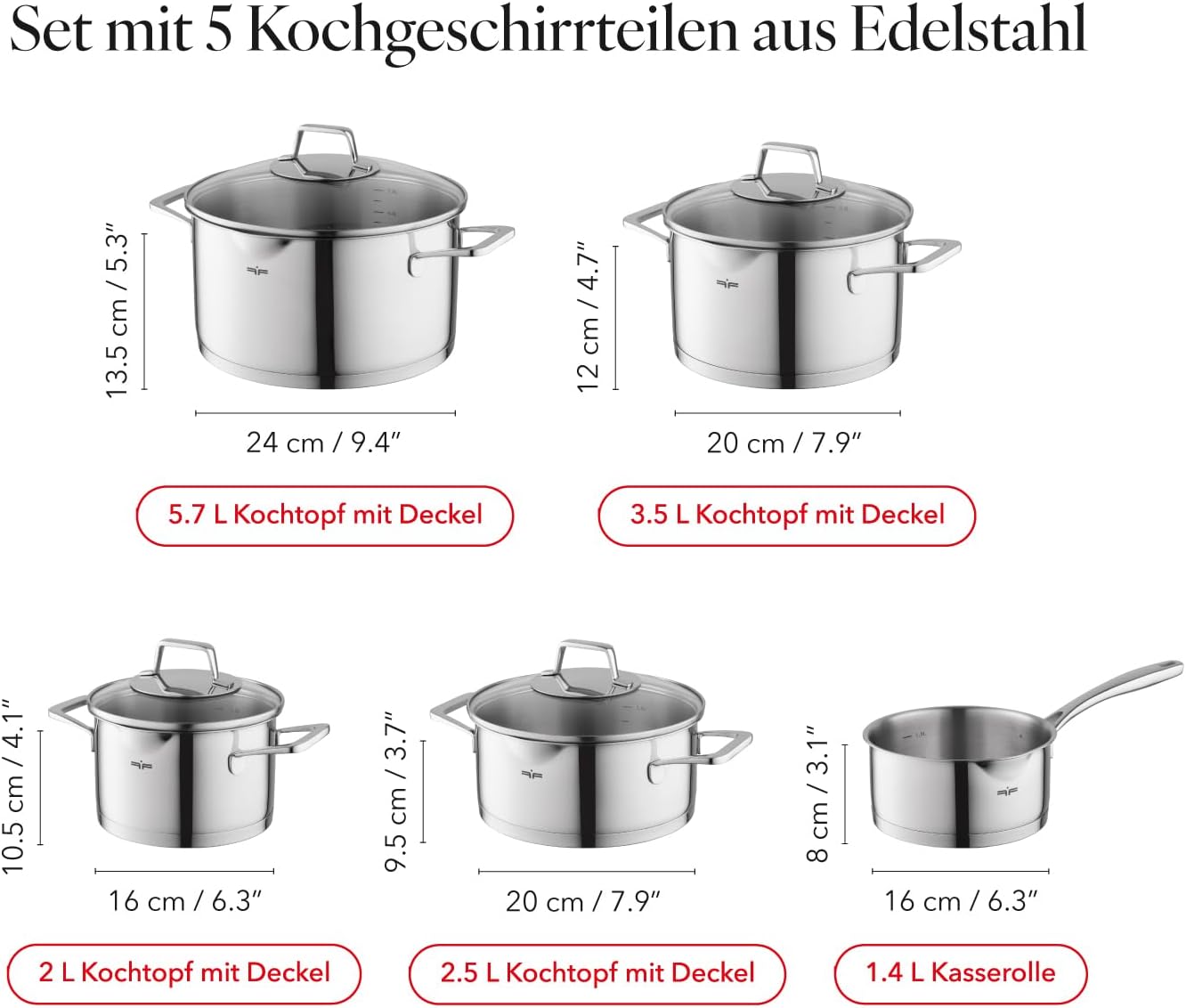 9-teiliges Kochtopf-Set mit Deckel, Lumio 9-Teilig