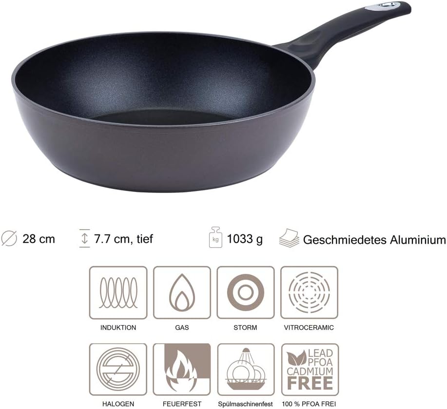 Tiefe Antihaft-Bratpfanne für alle Herdarten (28 cm), Ø28 h=7.7 cm/ Ø Boden 180 mm