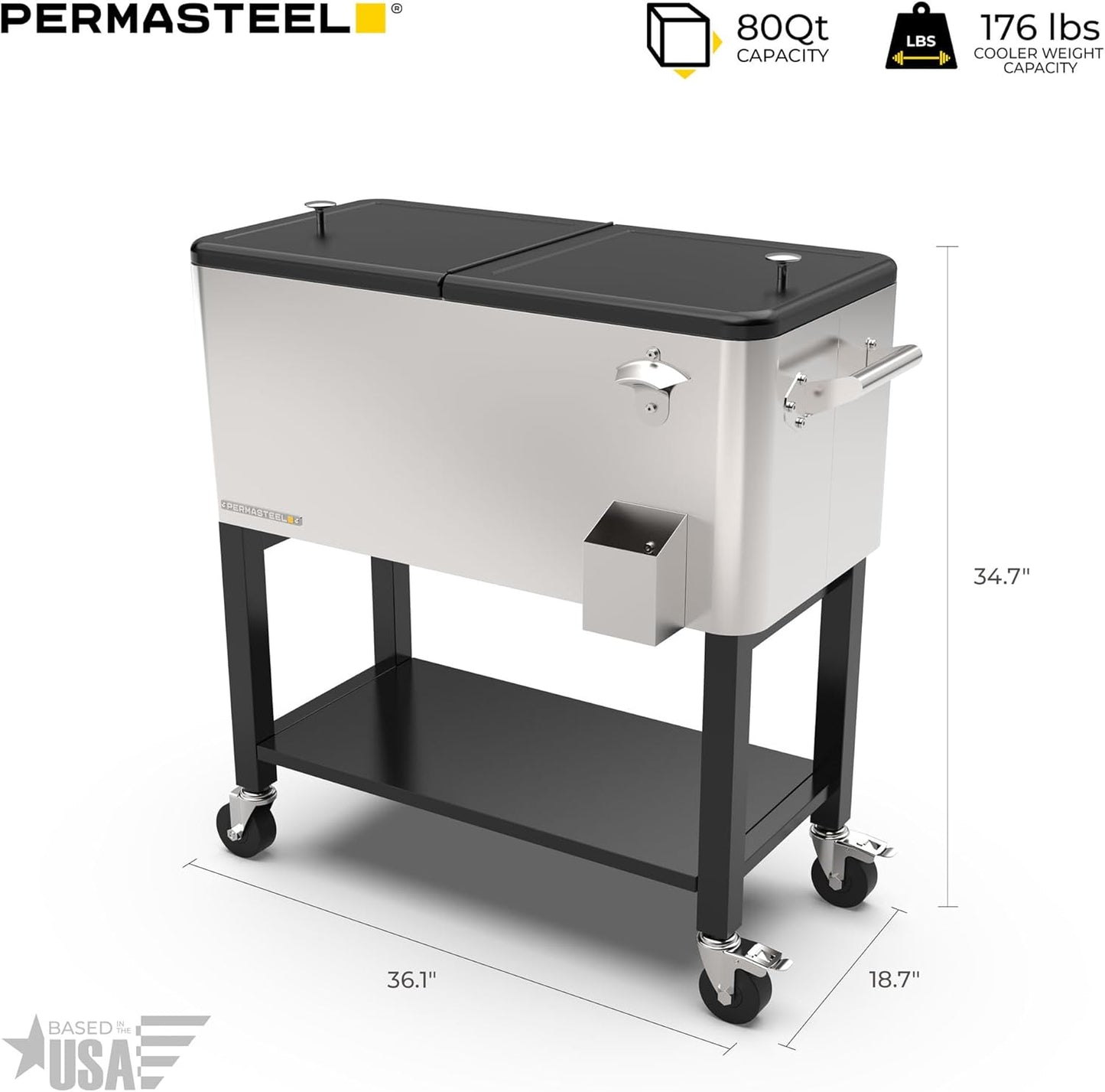 Terrassenkühler mit abnehmbarem Waschbecken (80 l), Edelstahl Terrassenkühler mit abnehmbarem Waschbecken