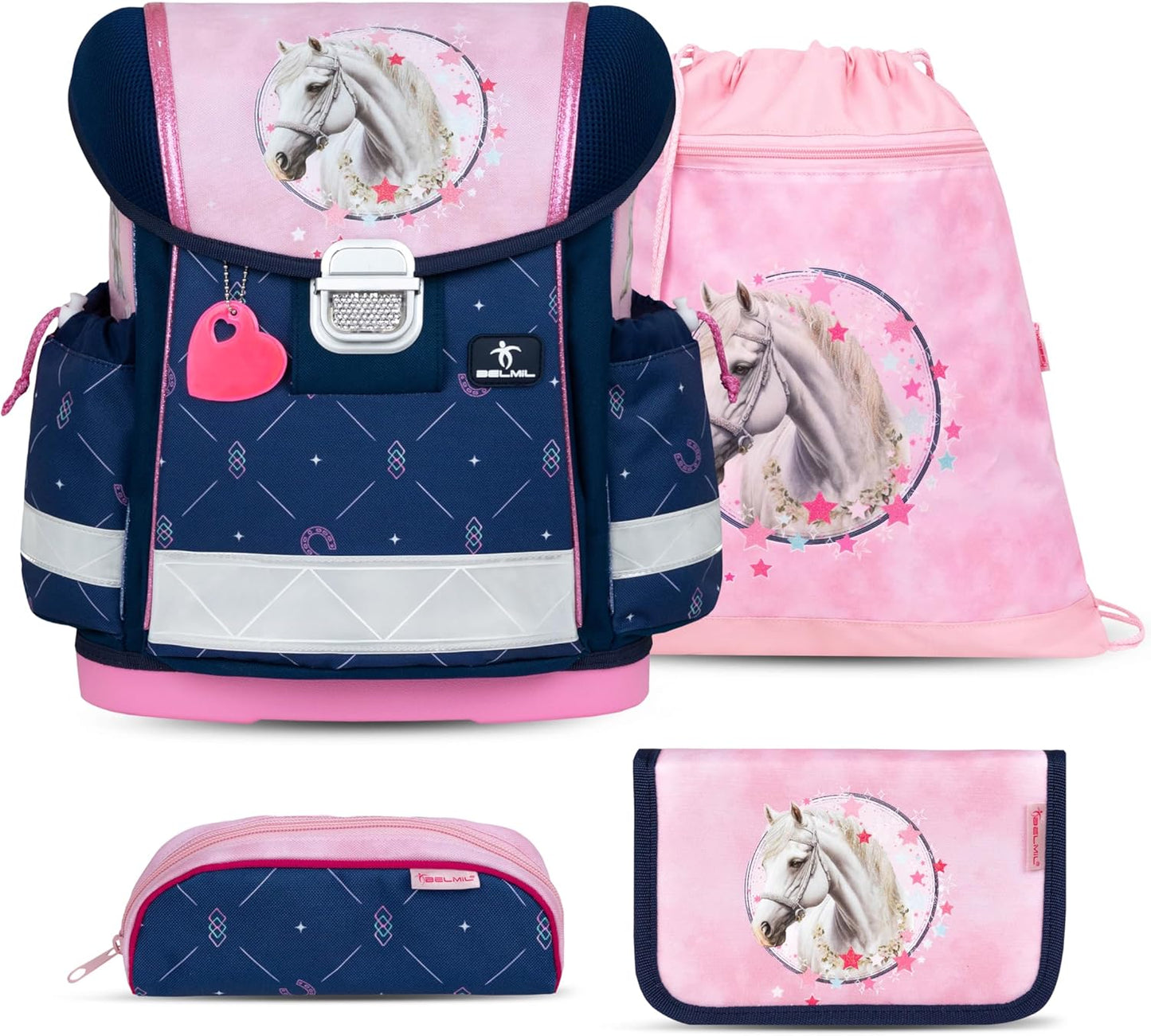 Classy Schulrucksack-Set, Amazing Horses