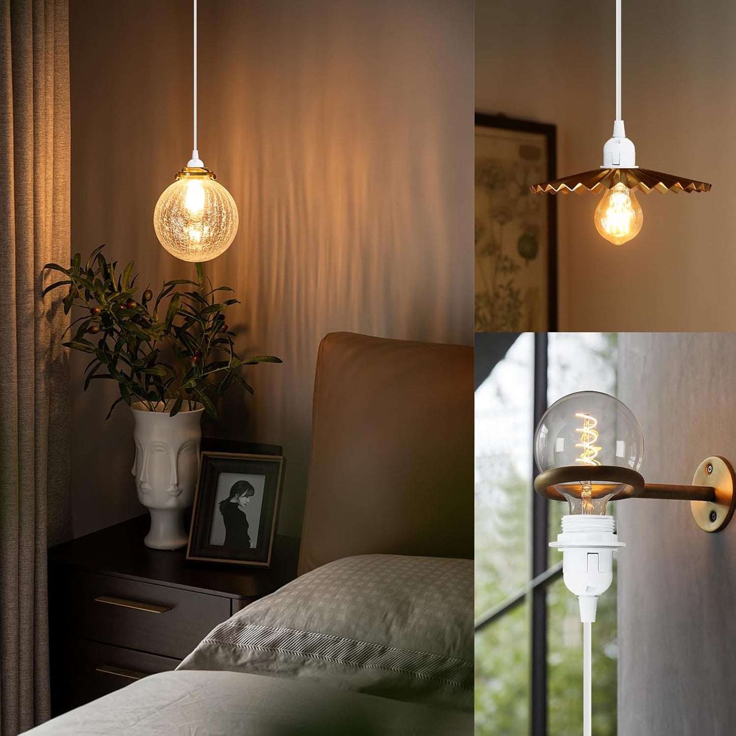E27 Lampenfassung mit Schalter und 3,5m Kabel, 4 Stück, Weiss