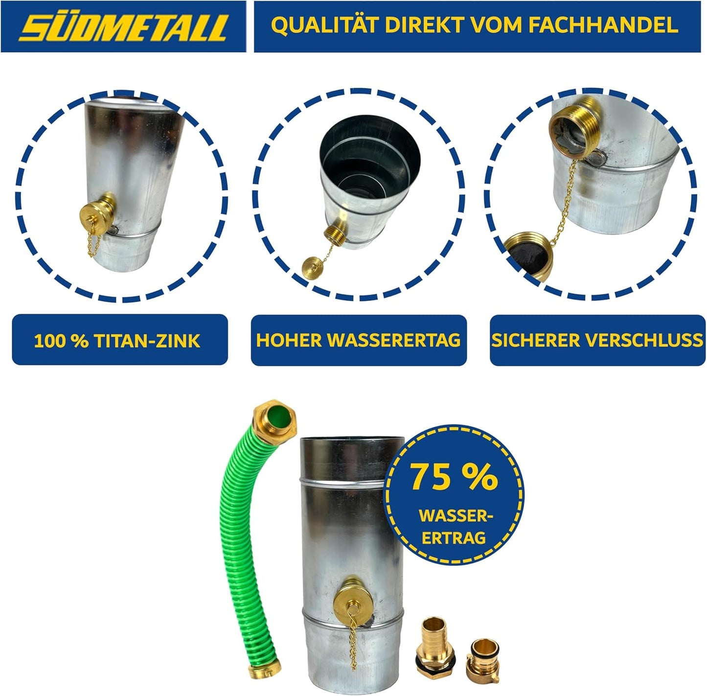 Regensammler mit Schlauch- und Fassanschluss, Titan-Zink 100 mm