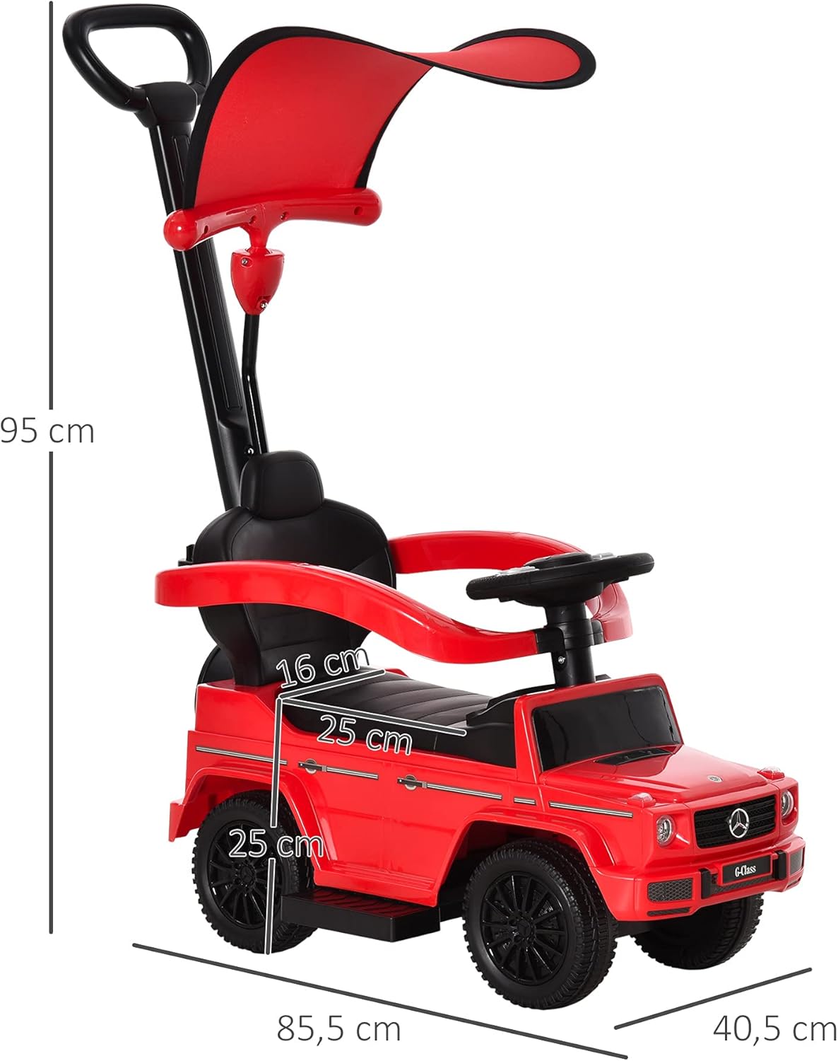 Rutschauto mit Schiebstange, Rot