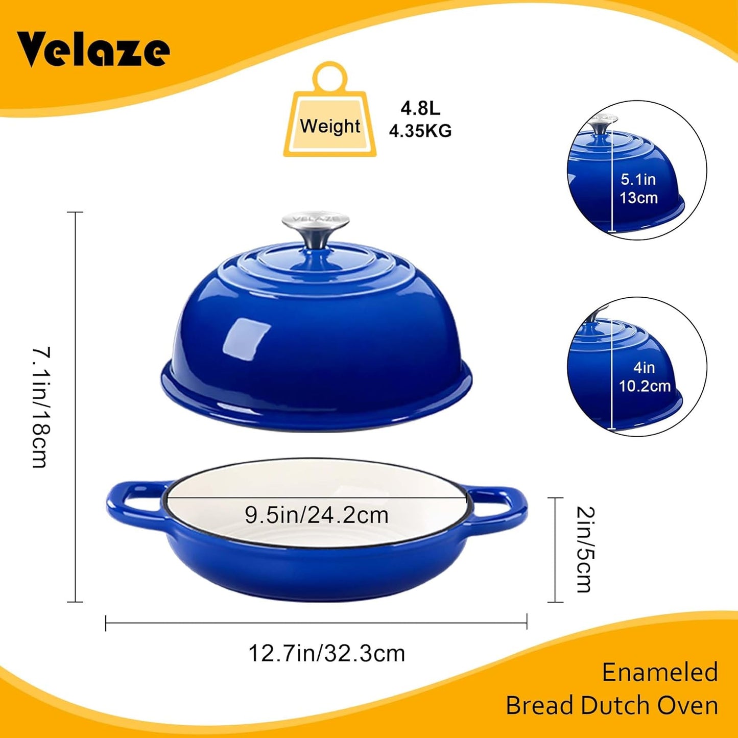 Gusseisen-Schmortopf, 4,8L, Blau