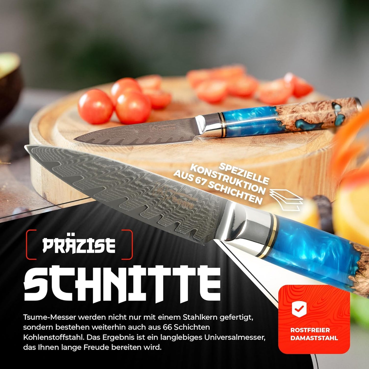Damast Schälmesser, Schälmesser 9cm