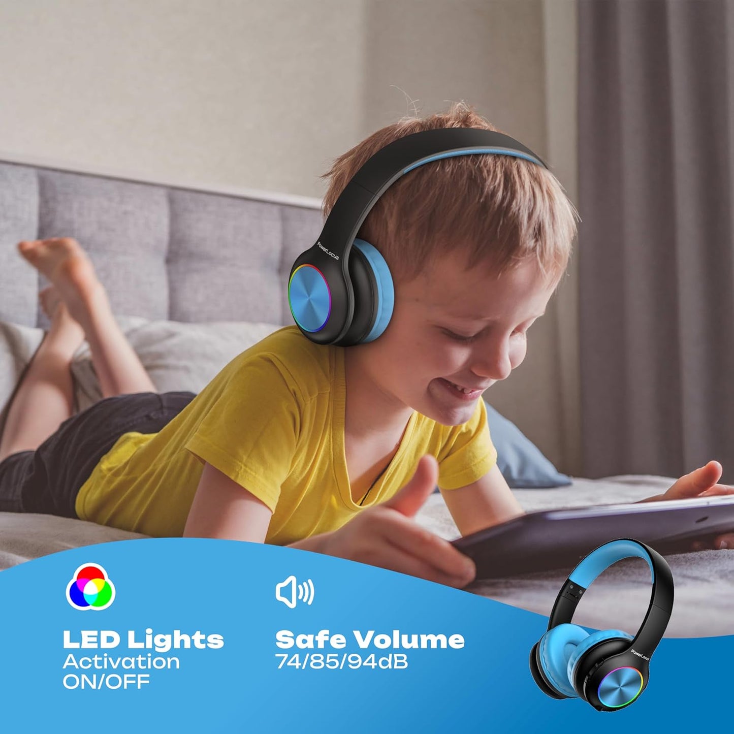 Kinderkopfhörer mit Bluetooth und Lautstärkebegrenzung, Schwarz/Blau