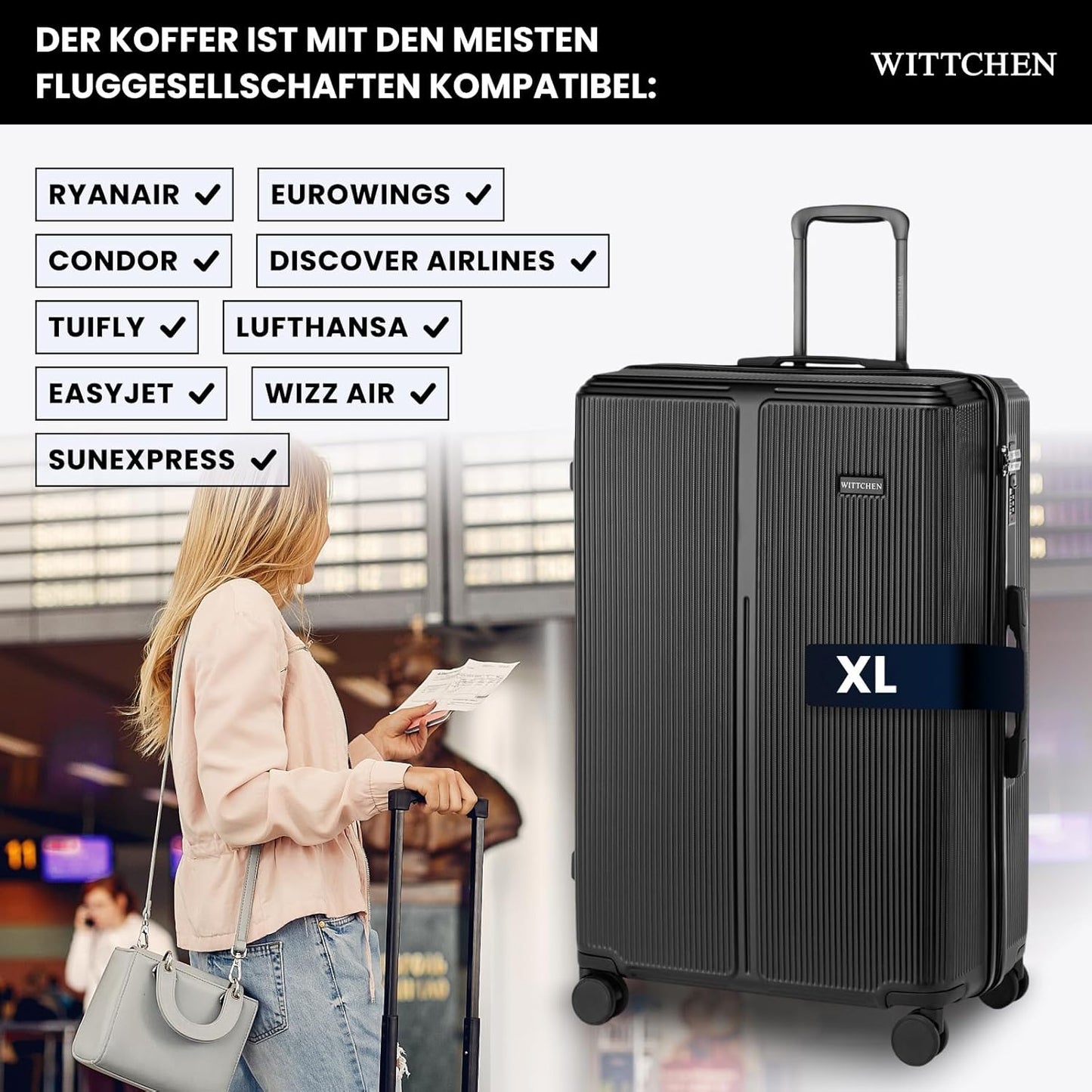Hartschalen-Trolley, Schwarz Grosser Koffer - XL