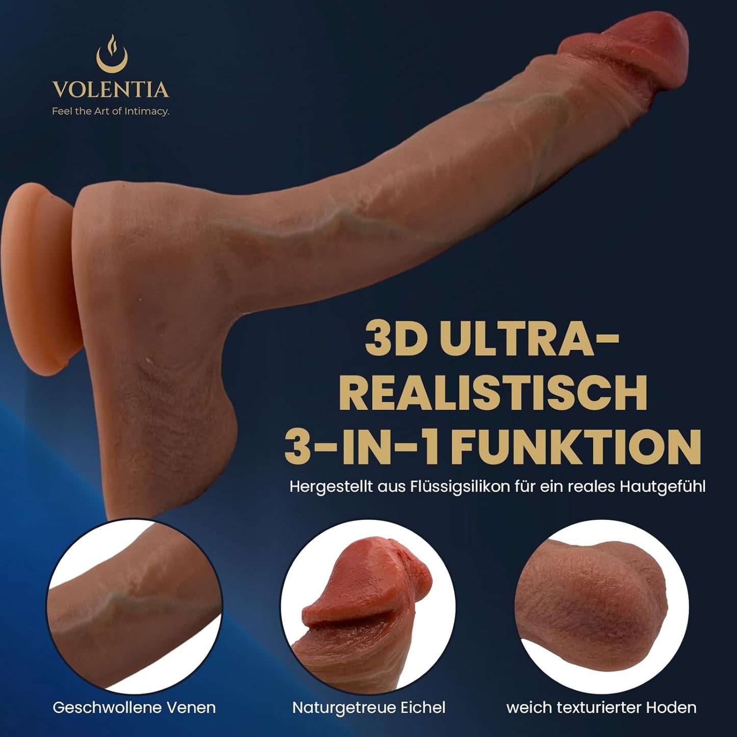 Realistischer Vibrator mit Heizfunktion und Saugnapfbasis, Braun