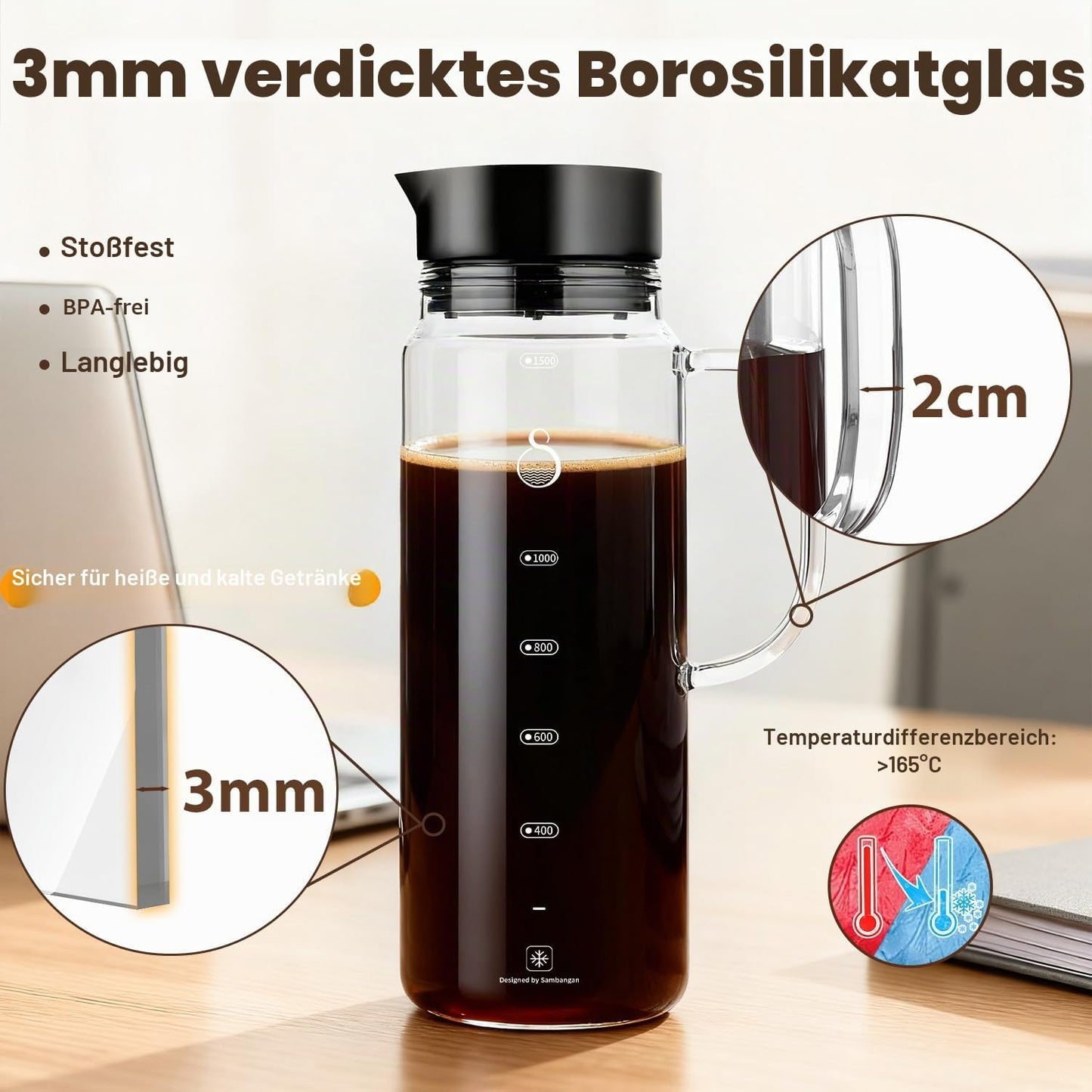 Cold Brew Kaffeebereiter, 1500ml